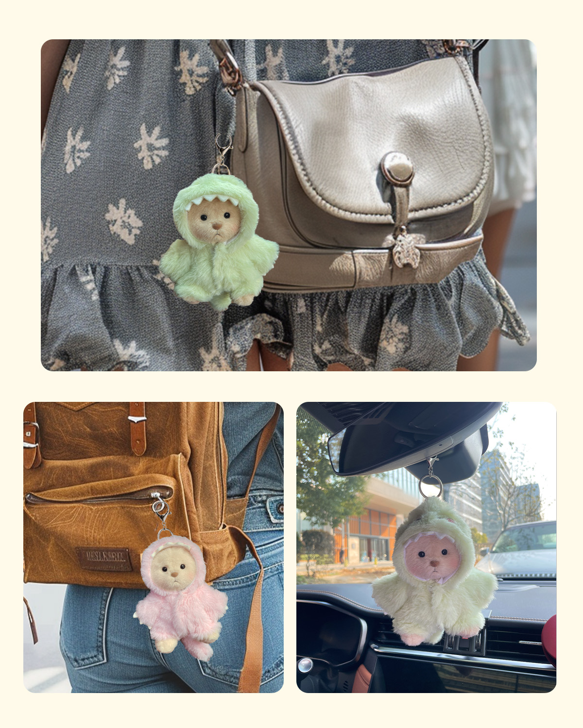 Getahug 5.9 Inches Furry Dino Brown Mini Bear Pendant Keychain Gift (Pre-sale)