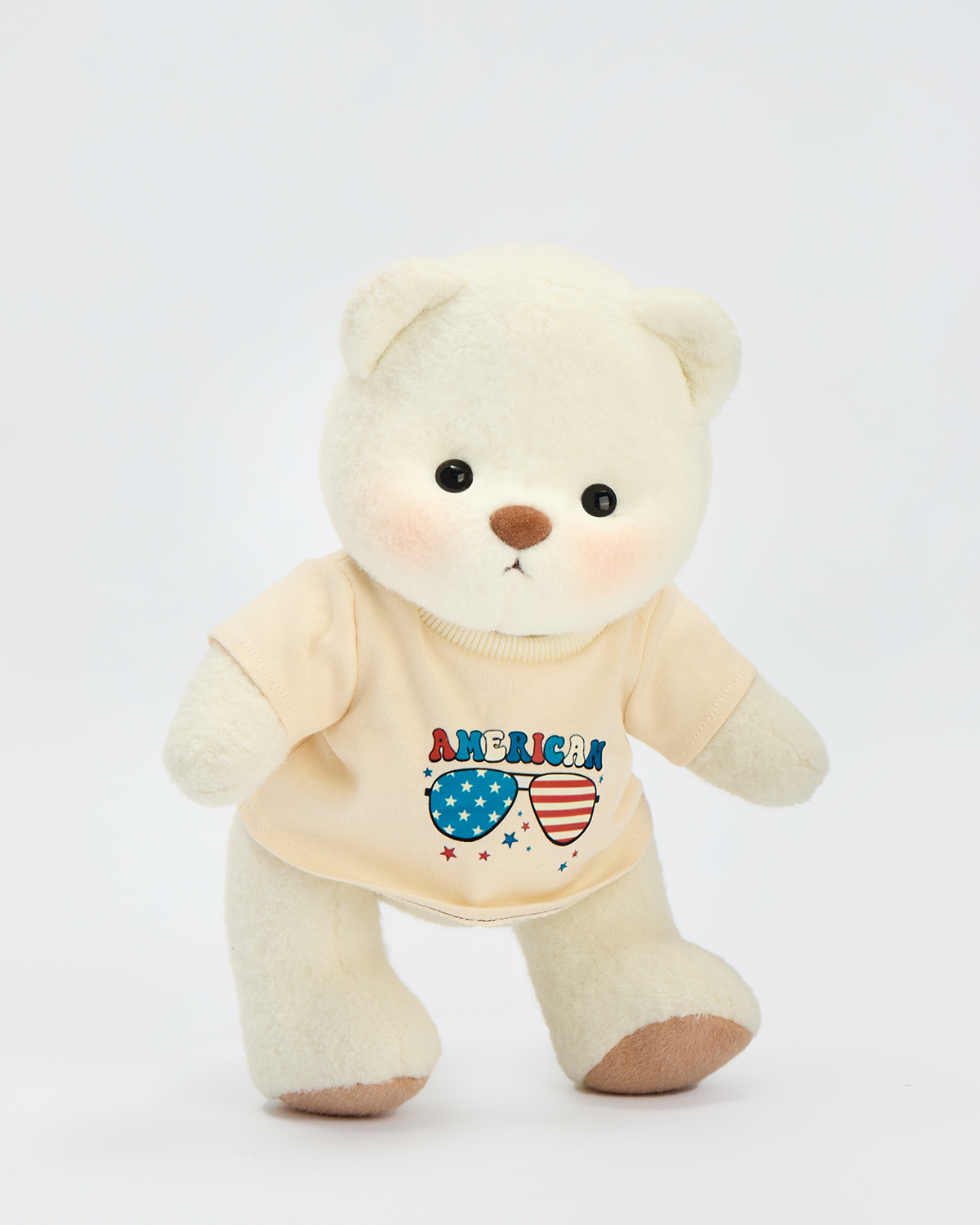 Getahug Beige T-shirt with Glasses Print Bear | Handmade Jointed Stuffed Animal Gift