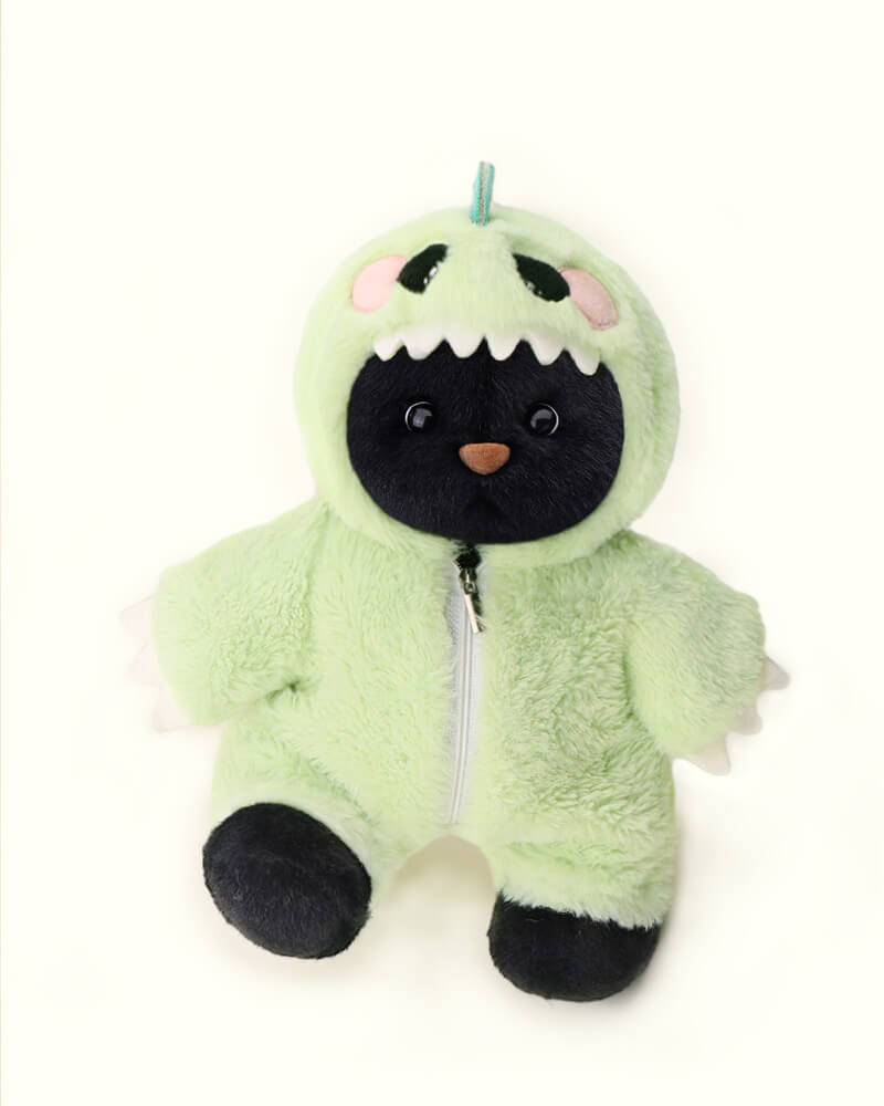 Getahug Furry Dino Black Bear | Handmade Jointed Teddy Bear Gift (Presale)