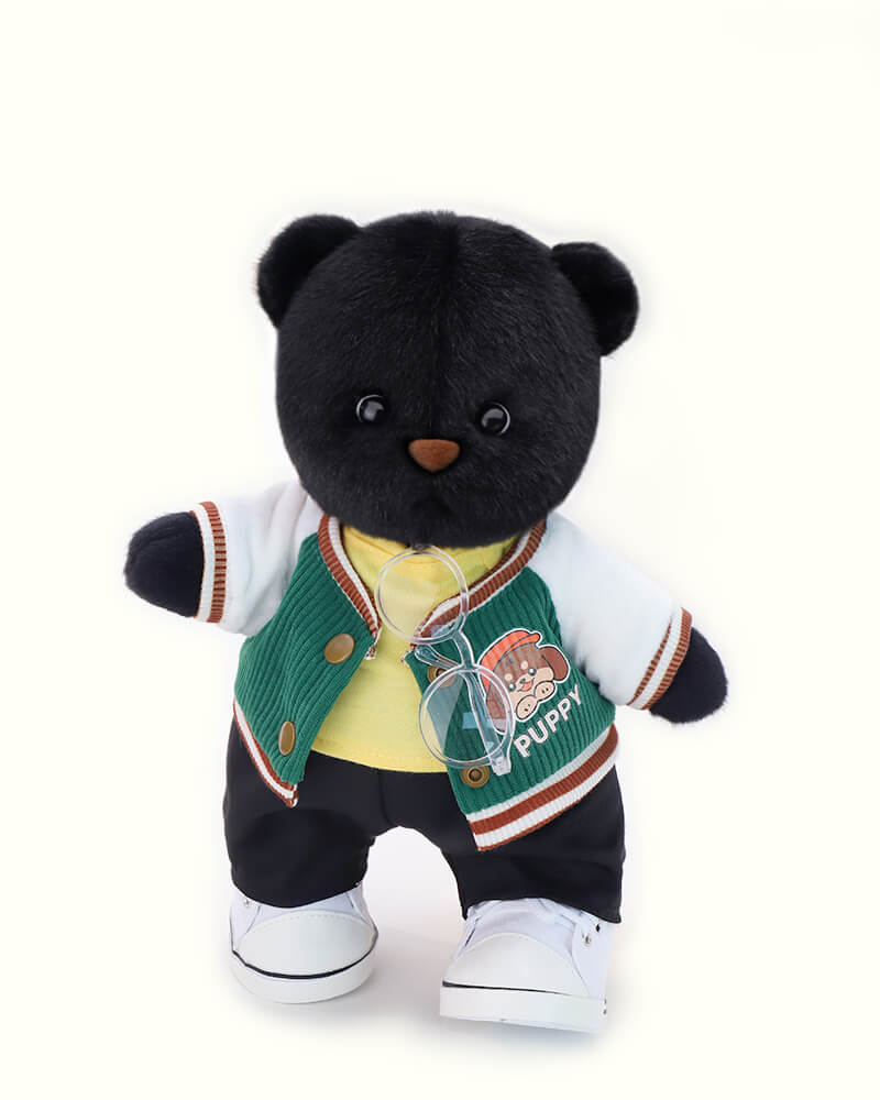 Getahug Green Jacket Black Bear | Handmade Jointed Teddy Bear Gift