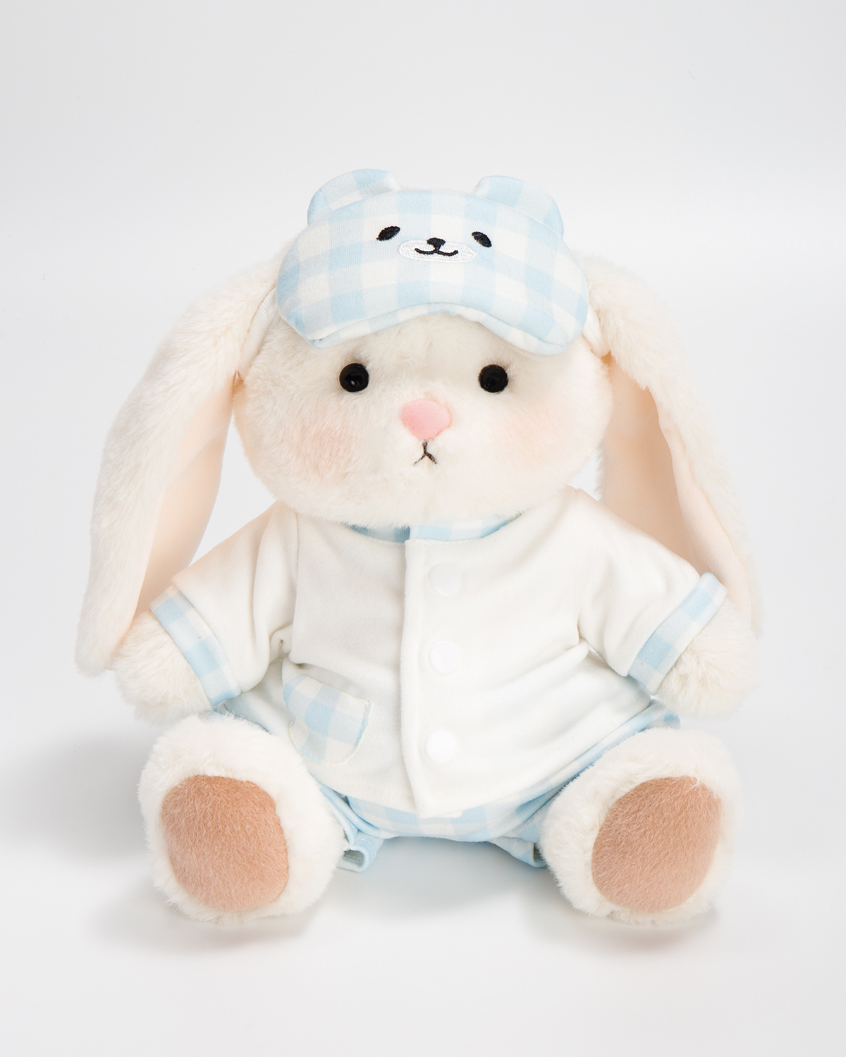 Getahug Blue and White Plaid Pajamas Bunny | Handmade Jointed Stuffed Animal Gift