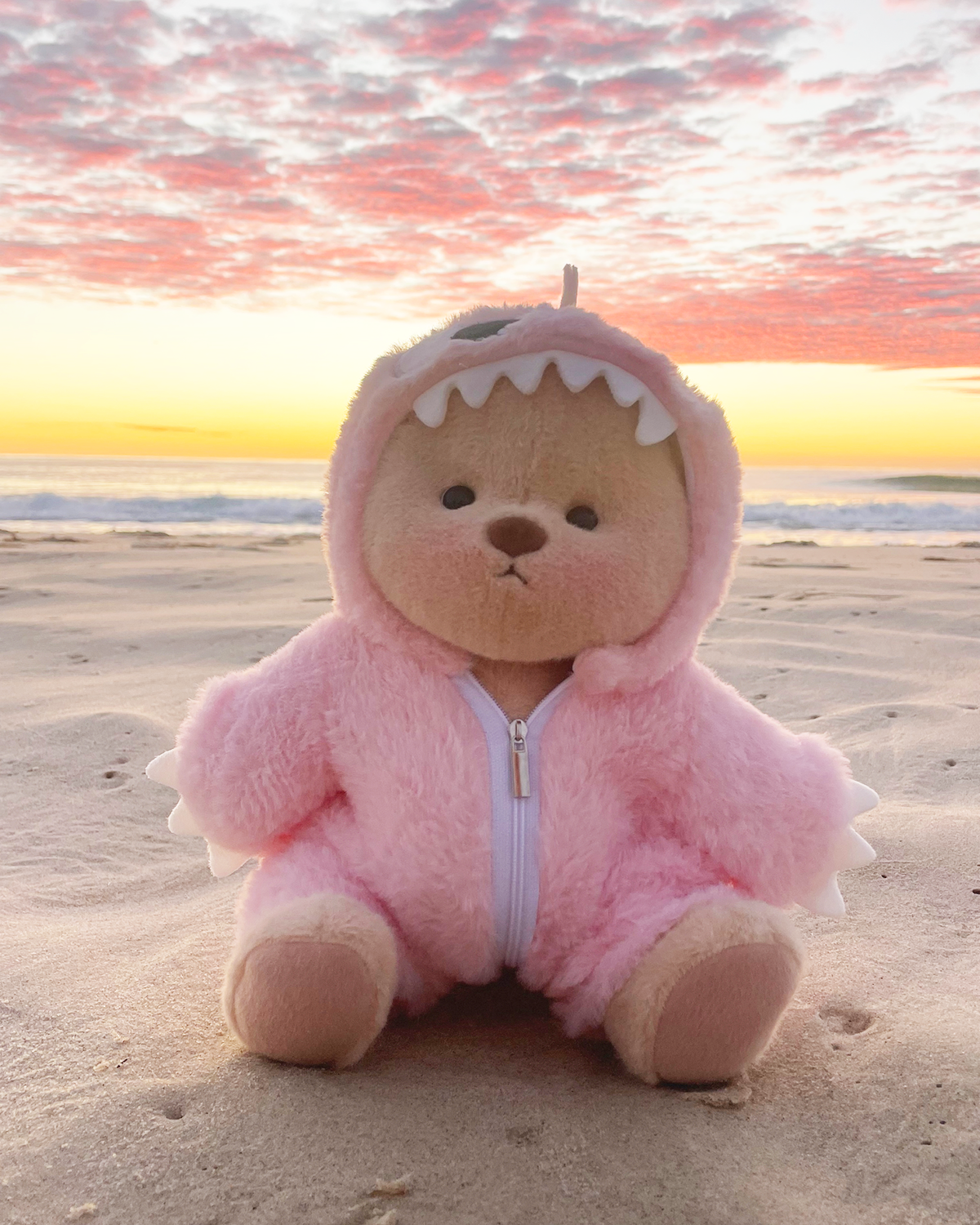 Getahug Furry Pink Dino Bear | Handmade Jointed Teddy Bear Gift