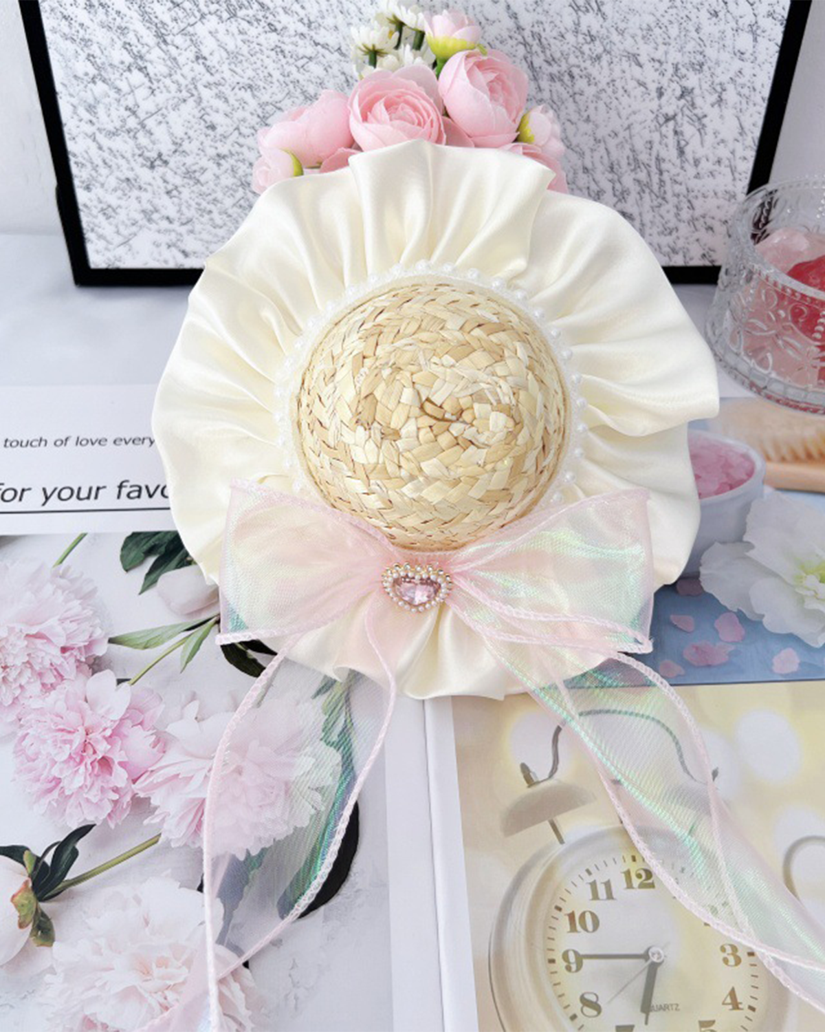 Pink Heart Bow Ribbon Hat | Suitable for 12 Inches Stuffed Animals