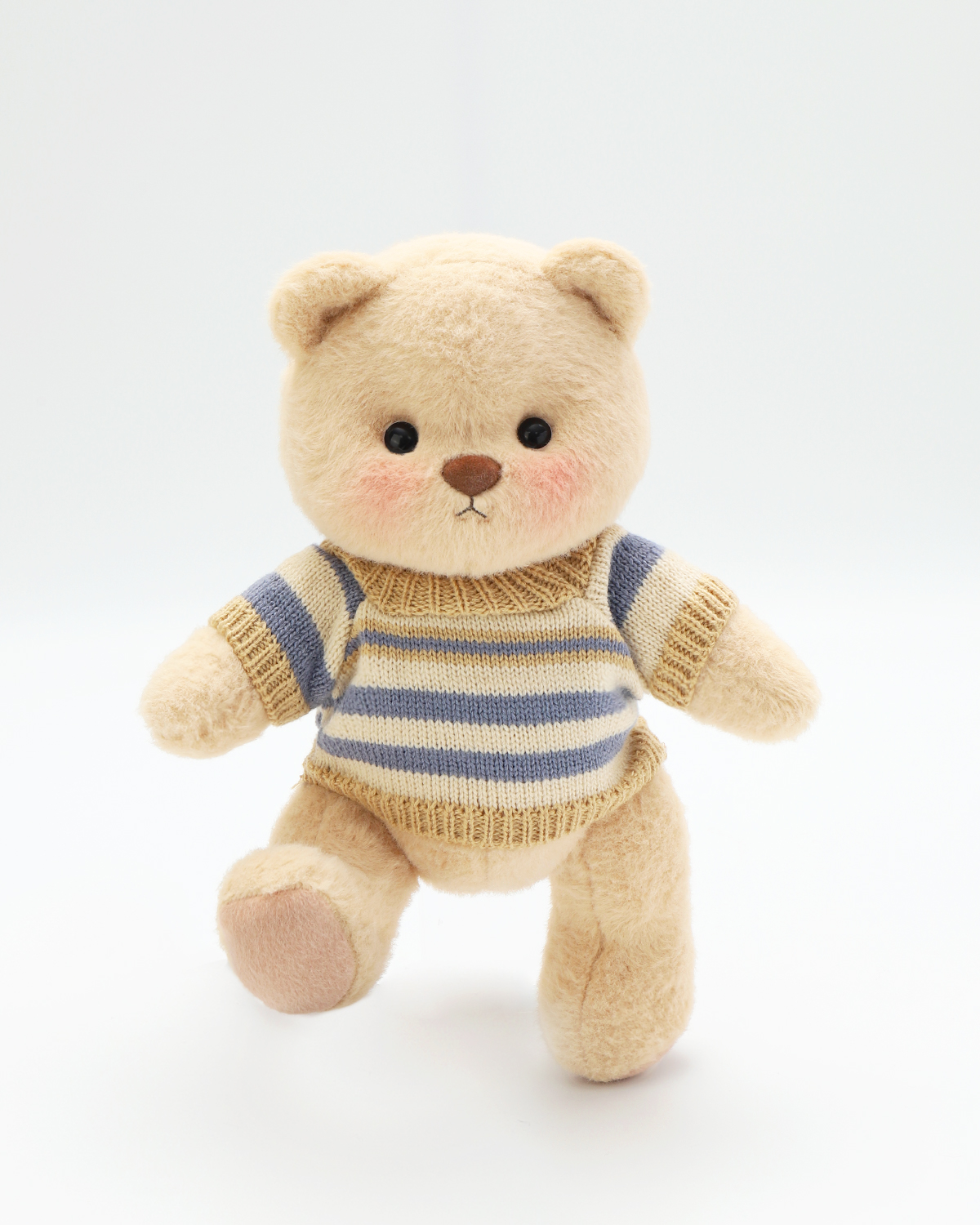 Getahug Blue Khaki Striped Sweater Bear | Handmade Jointed Stuffed Animal Gift