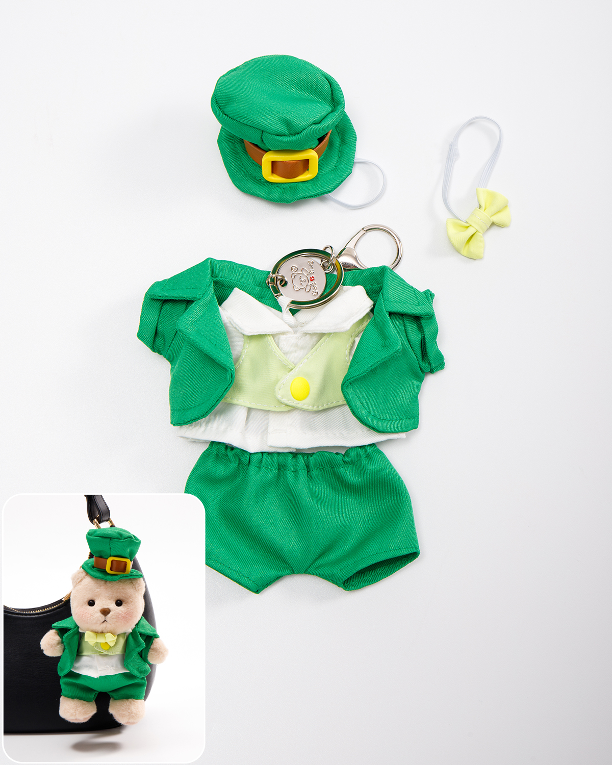 Getahug St. Patrick's Day Green Suit Mini Bear | 5.9 Inches Plush Bag Charm Stuffed Animal Keychains Gift