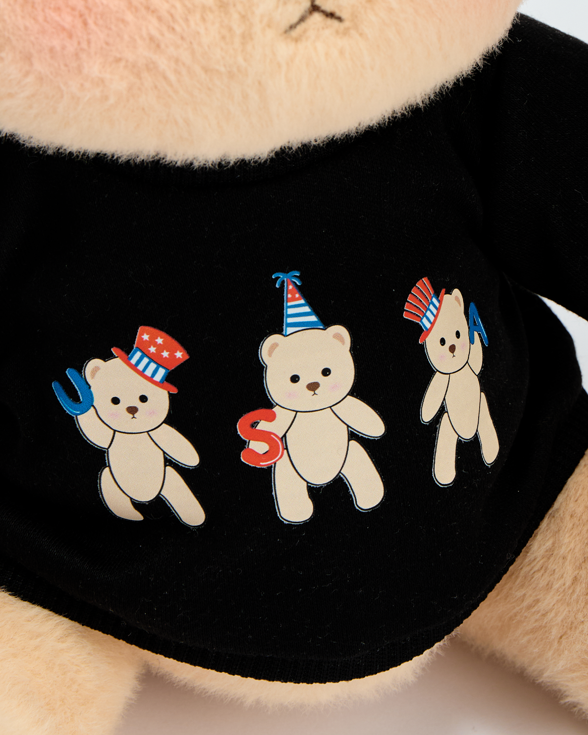 Getahug Black T-shirt with USA Print Bear | Handmade Jointed Stuffed Animal Gift