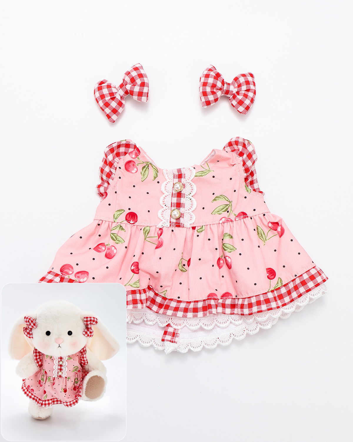 Getahug Pink Cherry Dress Bunny | Handmade Jointed Stuffed Animal Gift