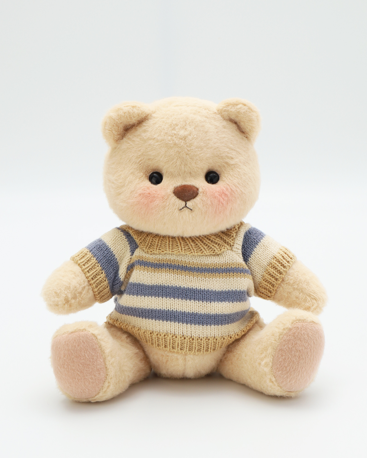 Getahug Blue Khaki Striped Sweater Bear | Handmade Jointed Stuffed Animal Gift