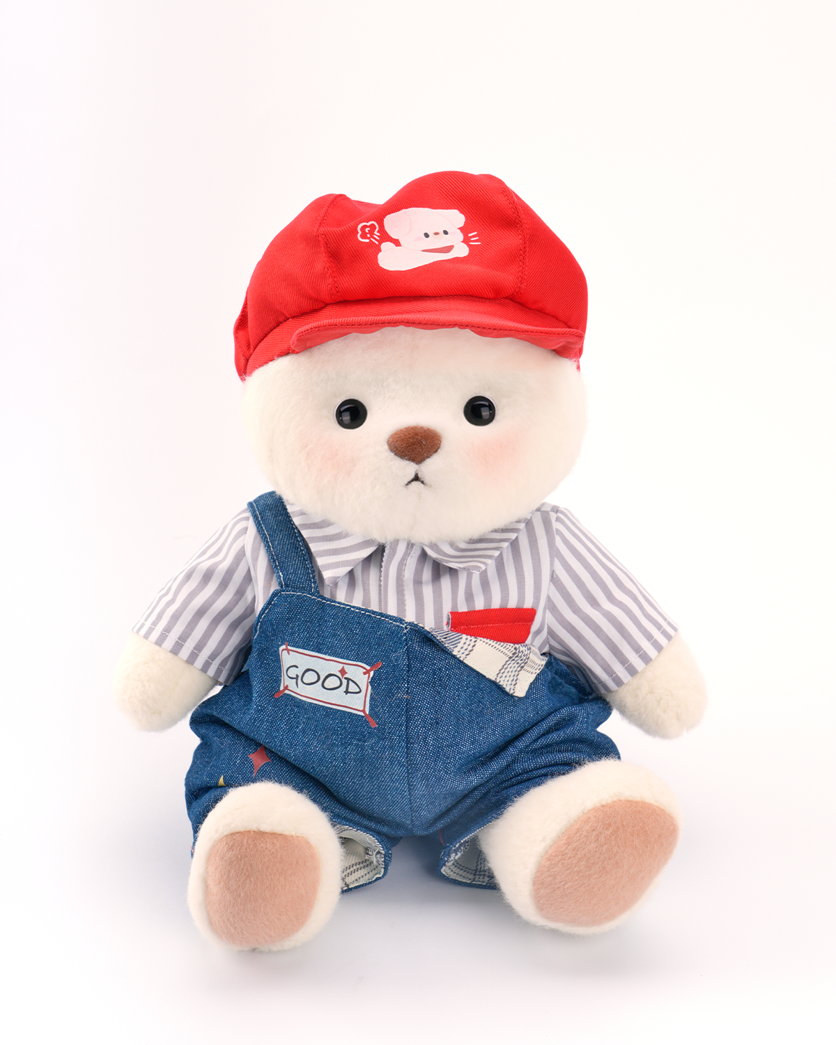 Getahug Red Puppy Hat Blue Overalls Bear | Handmade Jointed Teddy Bear Gift