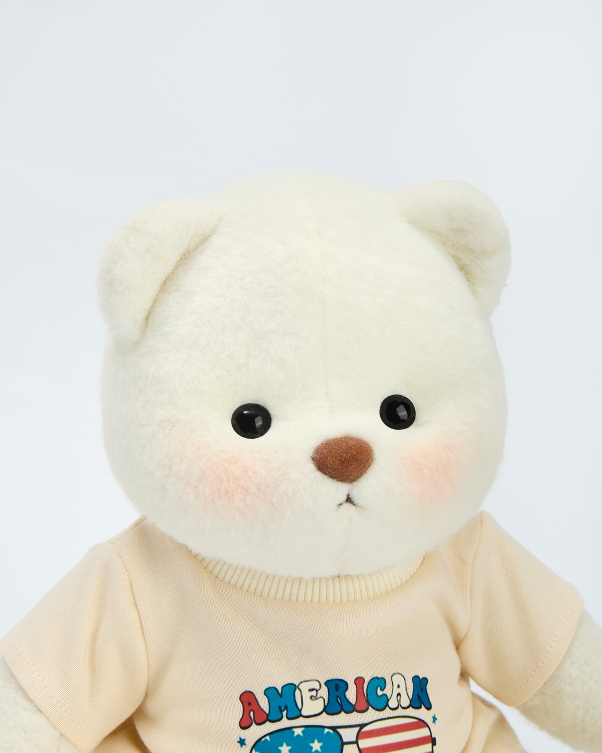 Getahug Beige T-shirt with Glasses Print Bear | Handmade Jointed Stuffed Animal Gift
