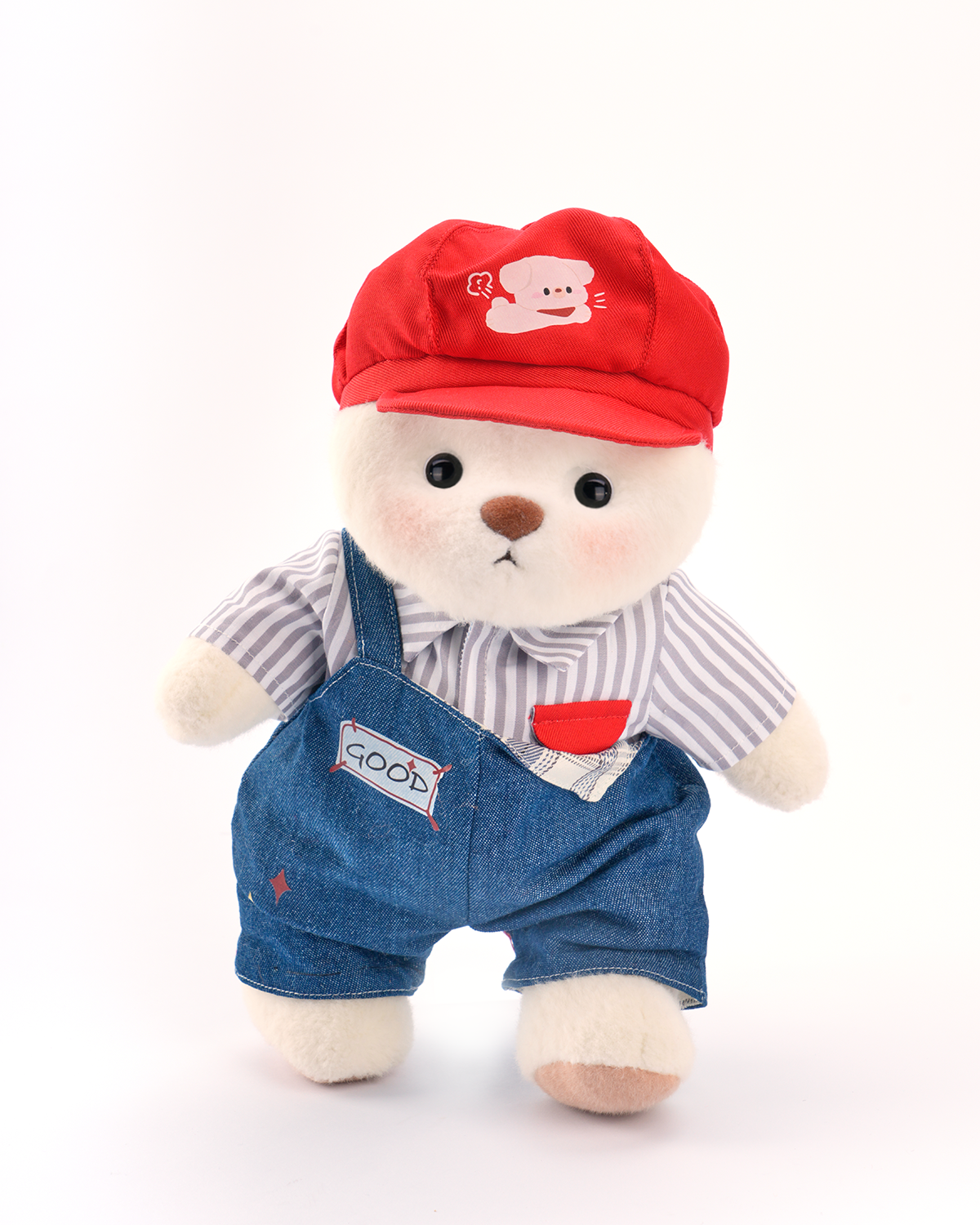 Getahug Red Puppy Hat Blue Overalls Bear | Handmade Jointed Teddy Bear Gift