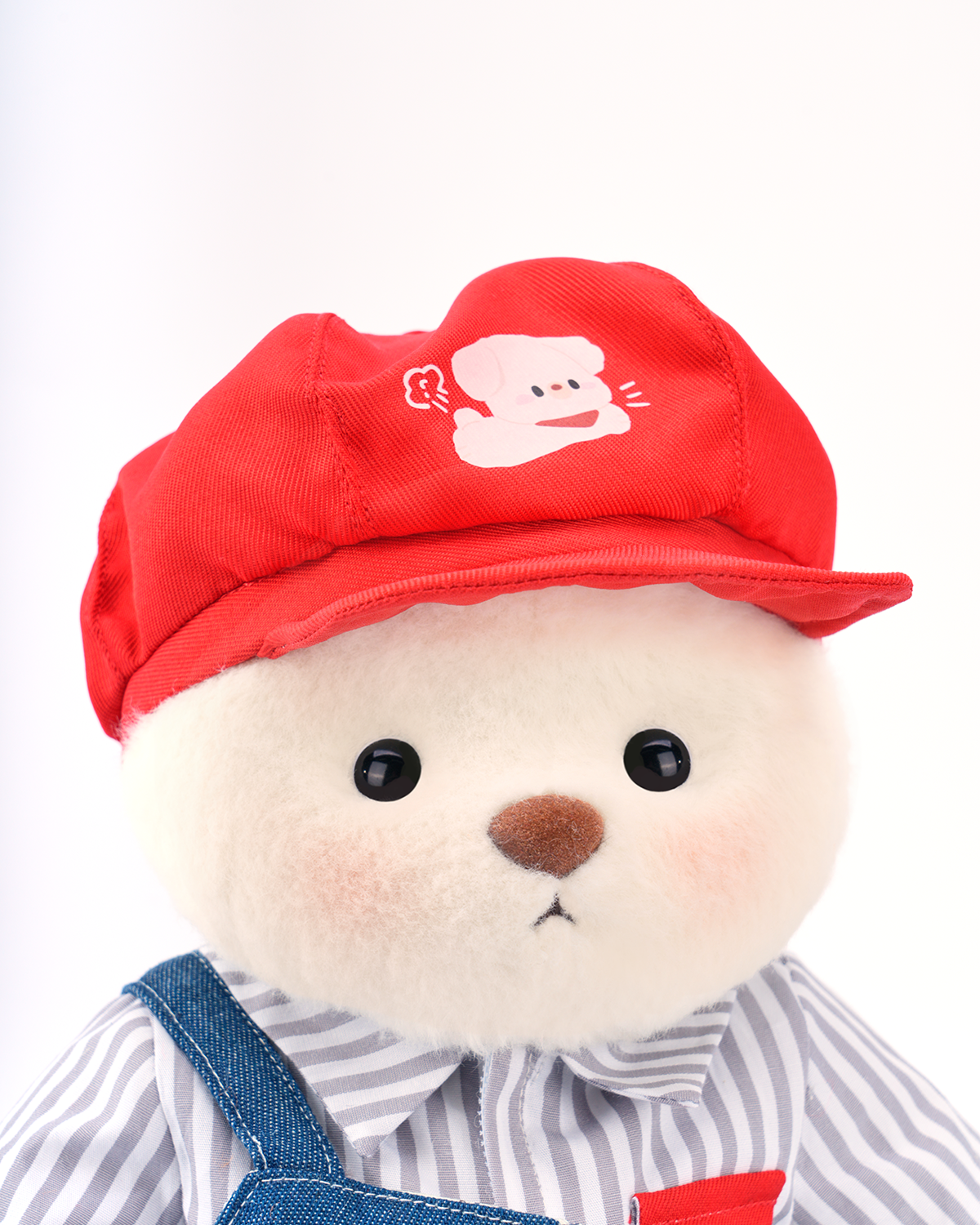 Getahug Red Puppy Hat Blue Overalls Bear | Handmade Jointed Teddy Bear Gift