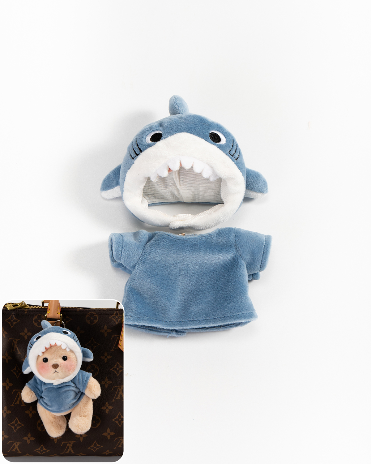Shark Bag Charm Keychain (Outfit Only) | 5.9 Inches Mini Teddy Bear Plush Animal Clothes