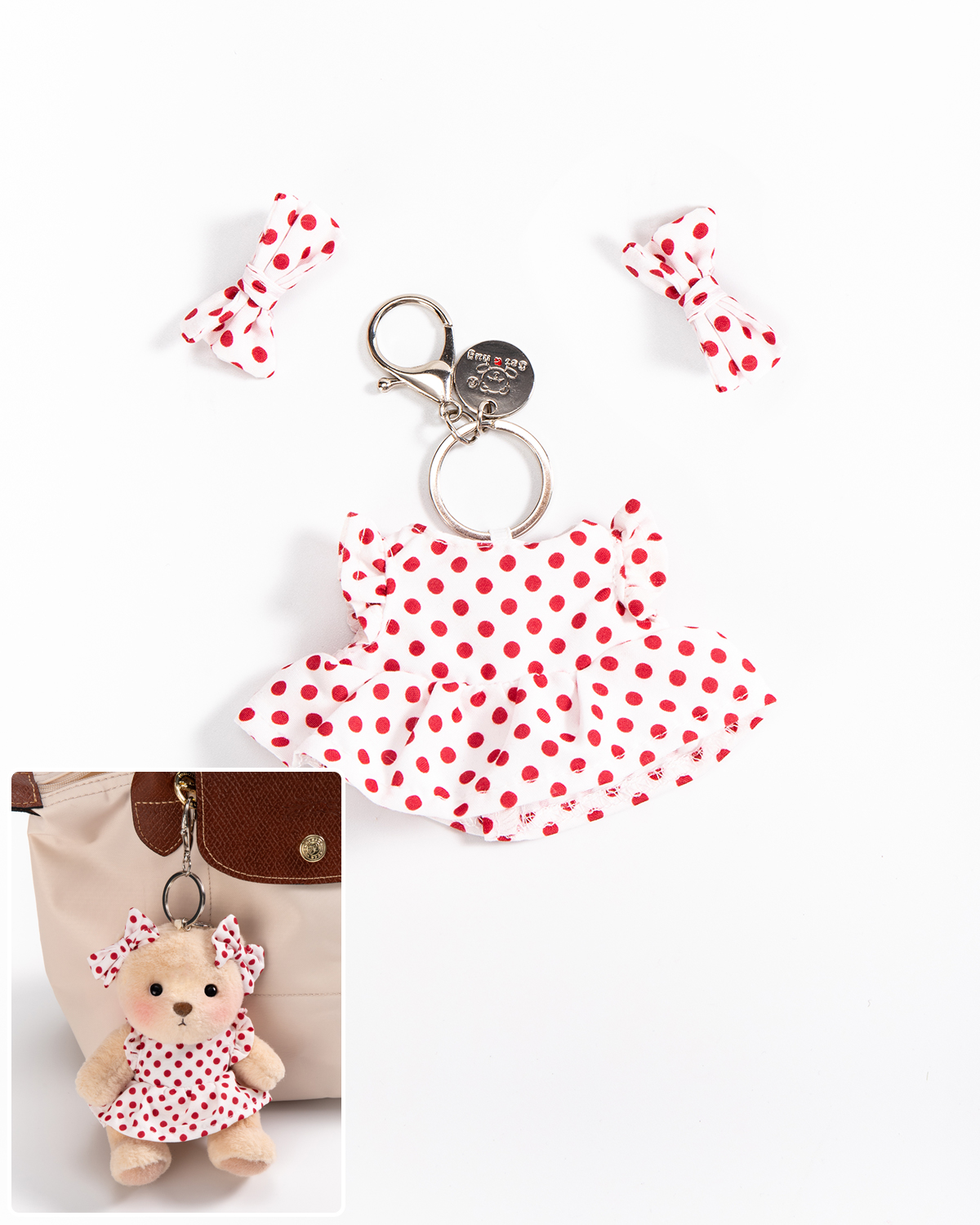 Getahug Sunny Polka Dot Dress Mini Bear Keychain | 5.9 Inches Plush Bag Charm Stuffed Animal Gift