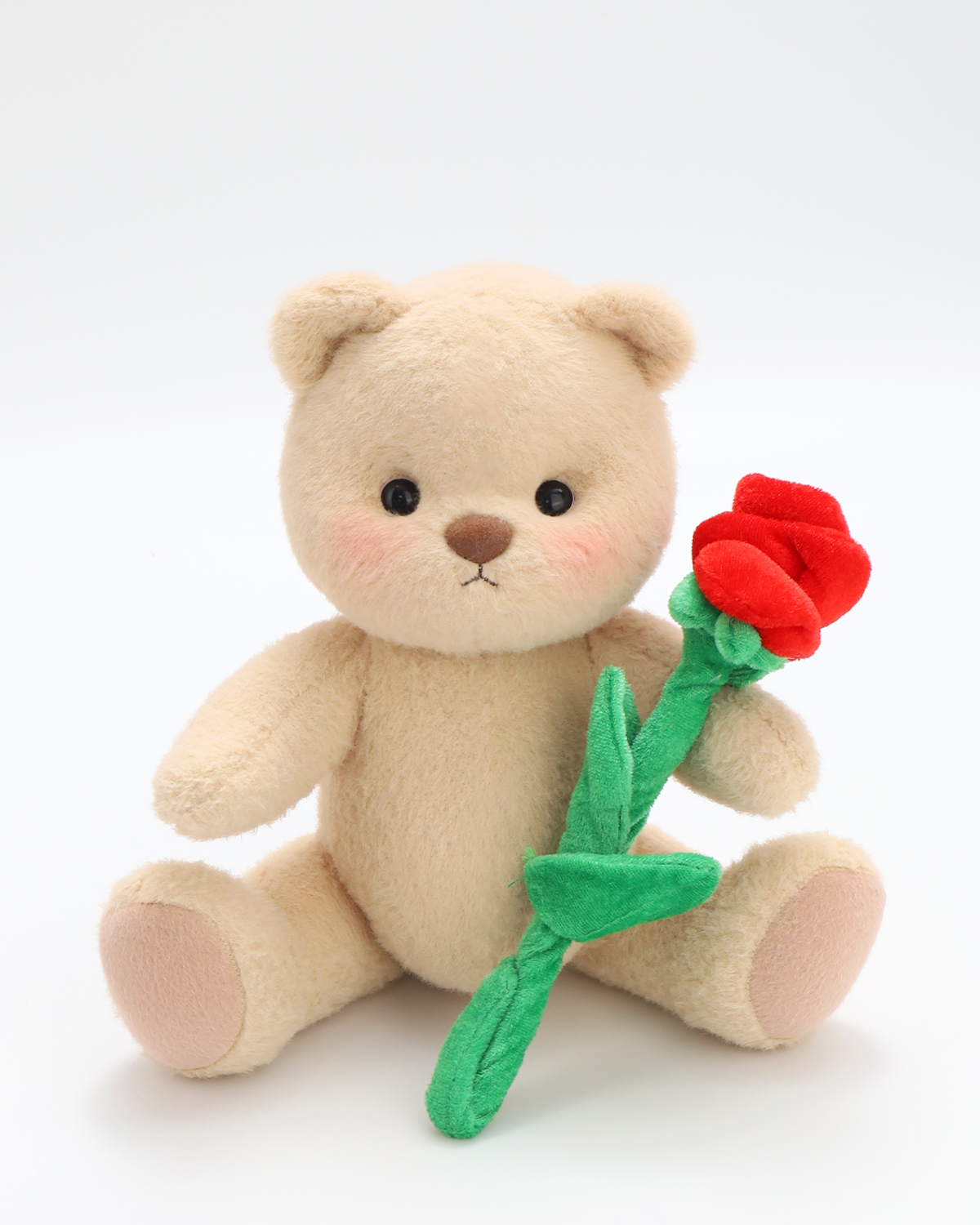 Getahug Brown Bear With a Rose | Handmade Jointed Stuffed Animal Valentine's Day Gift