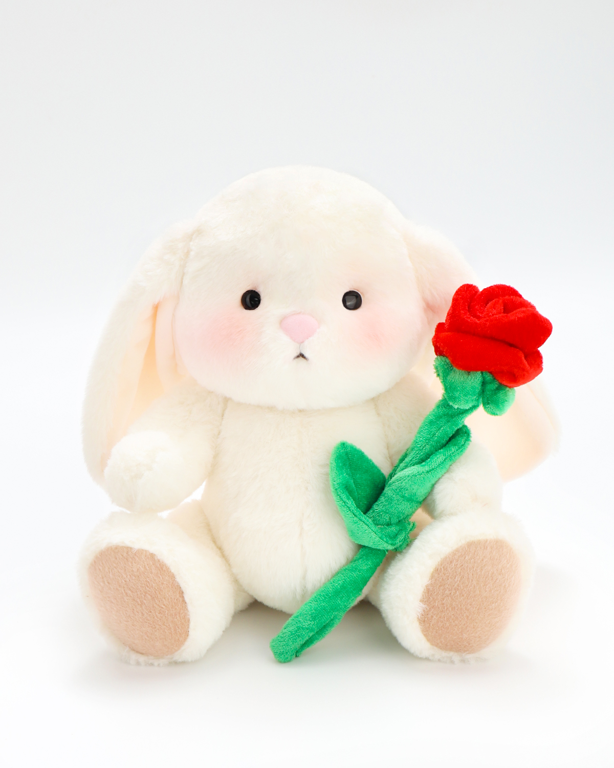 Getahug White Bunny With a Rose | Handmade Jointed Stuffed Animal Valentine's Day Gift