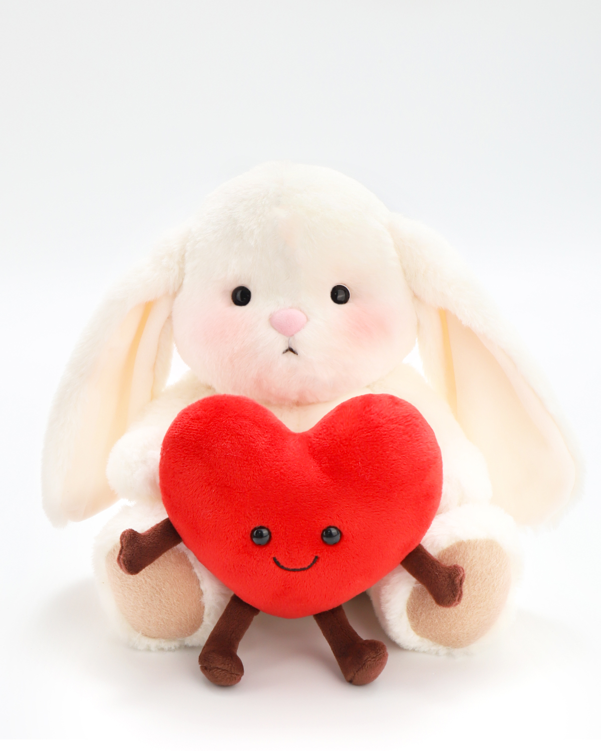 Getahug White Bunny With a Love Heart | Handmade Jointed Stuffed Animal Valentine's Day Gift