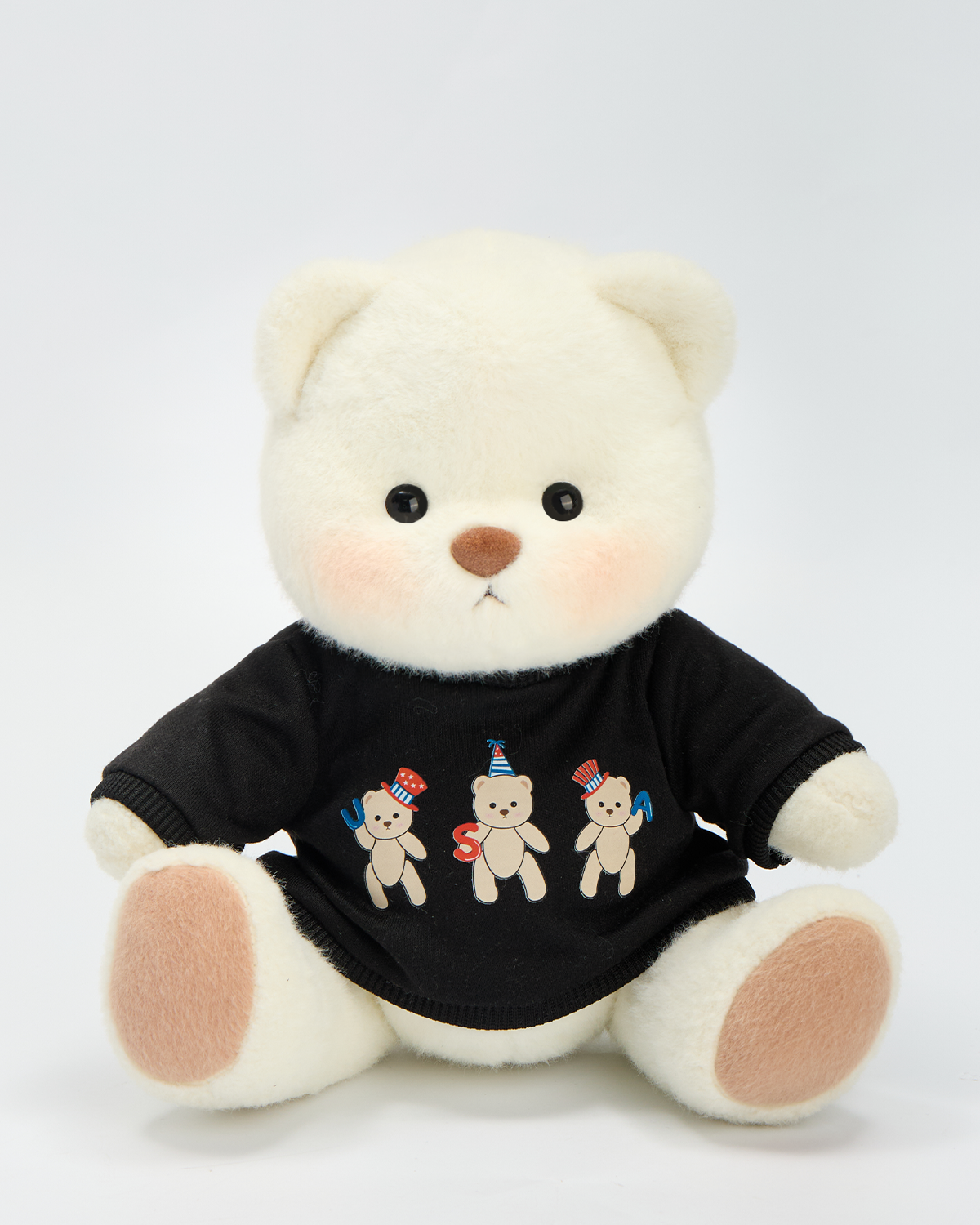 Getahug Black T-shirt with USA Print Bear | Handmade Jointed Stuffed Animal Gift