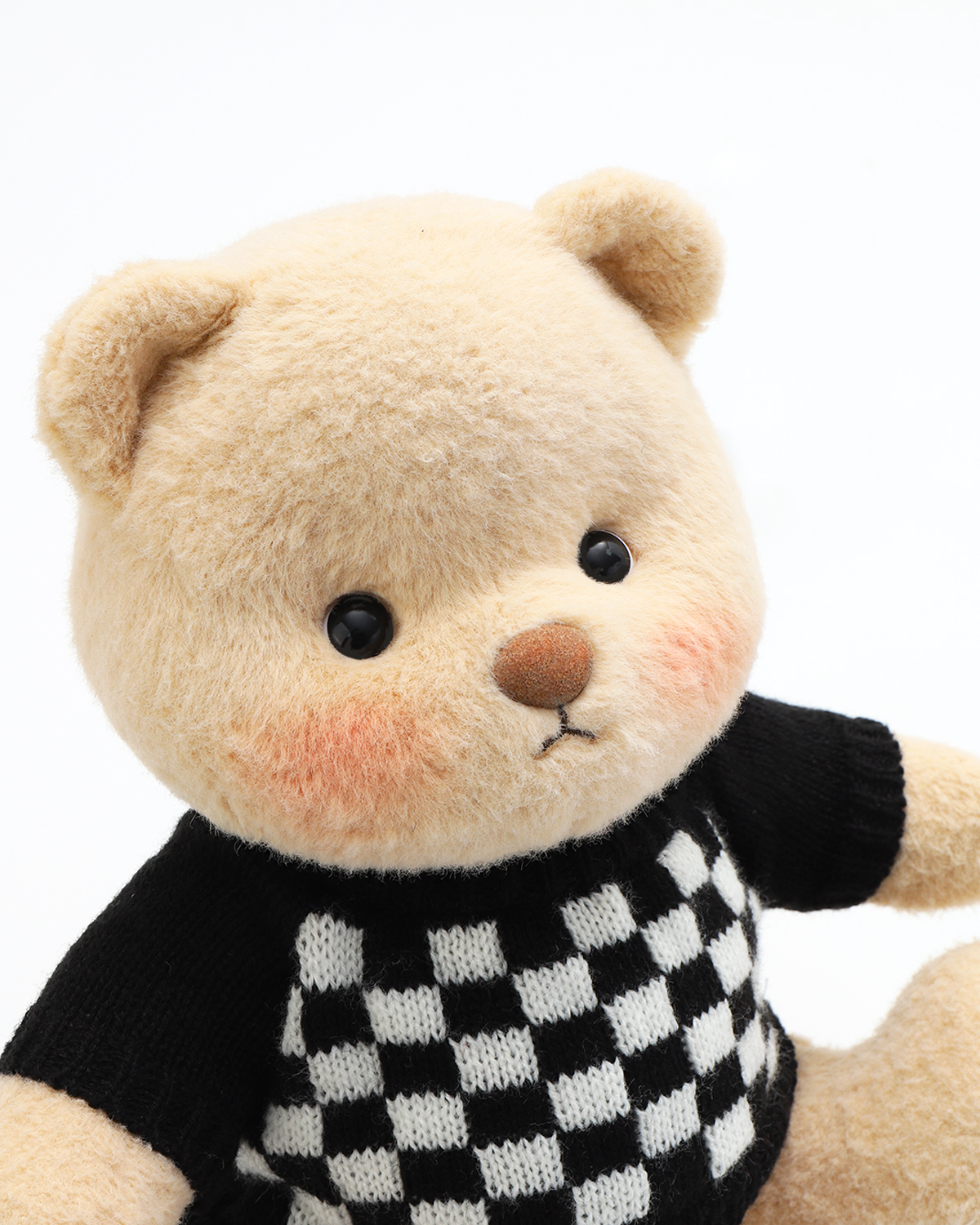 Getahug Black and White Checkered Sweater Bear | Handmade Jointed Stuffed Animal Gift
