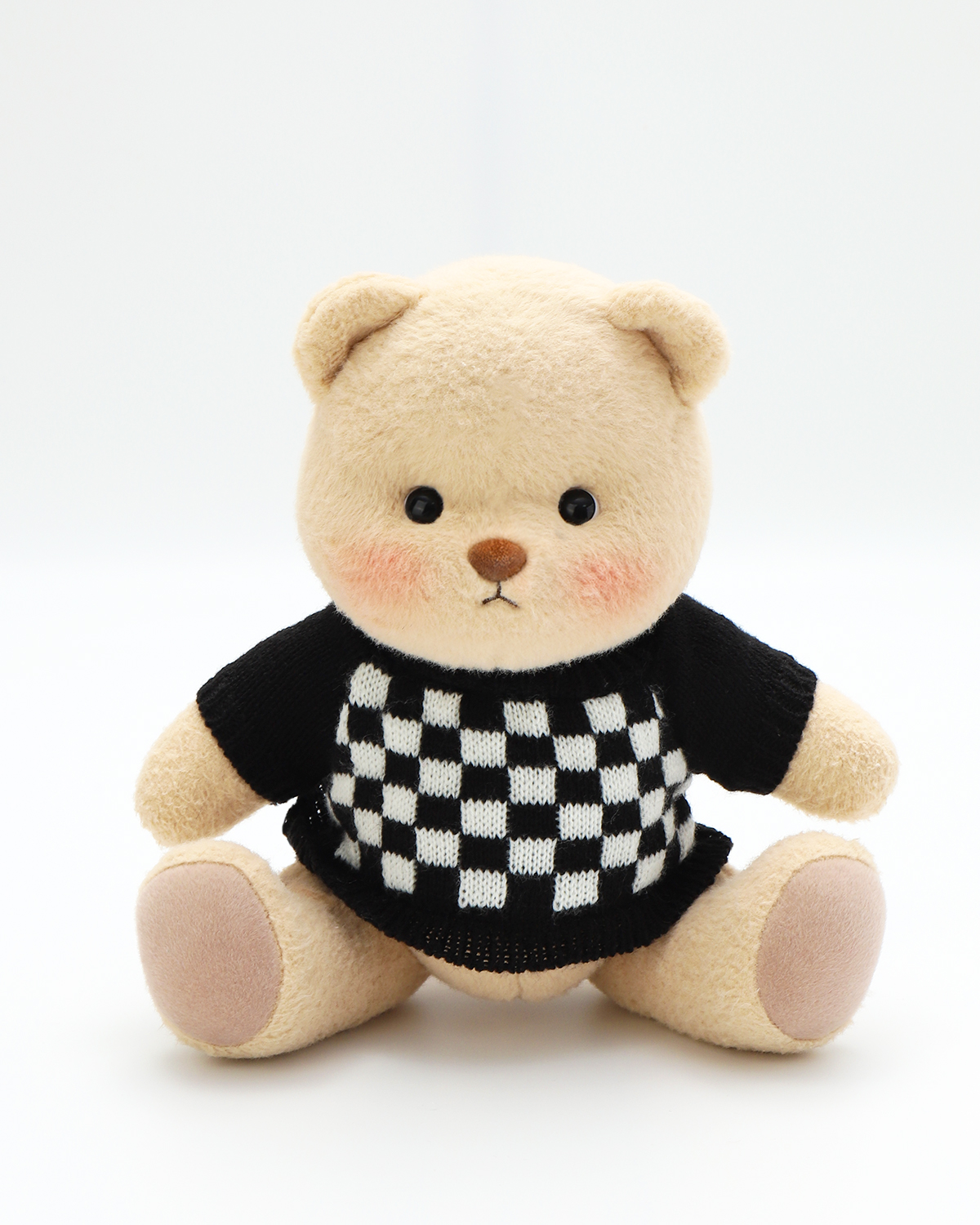 Getahug Black and White Checkered Sweater Bear | Handmade Jointed Stuffed Animal Gift