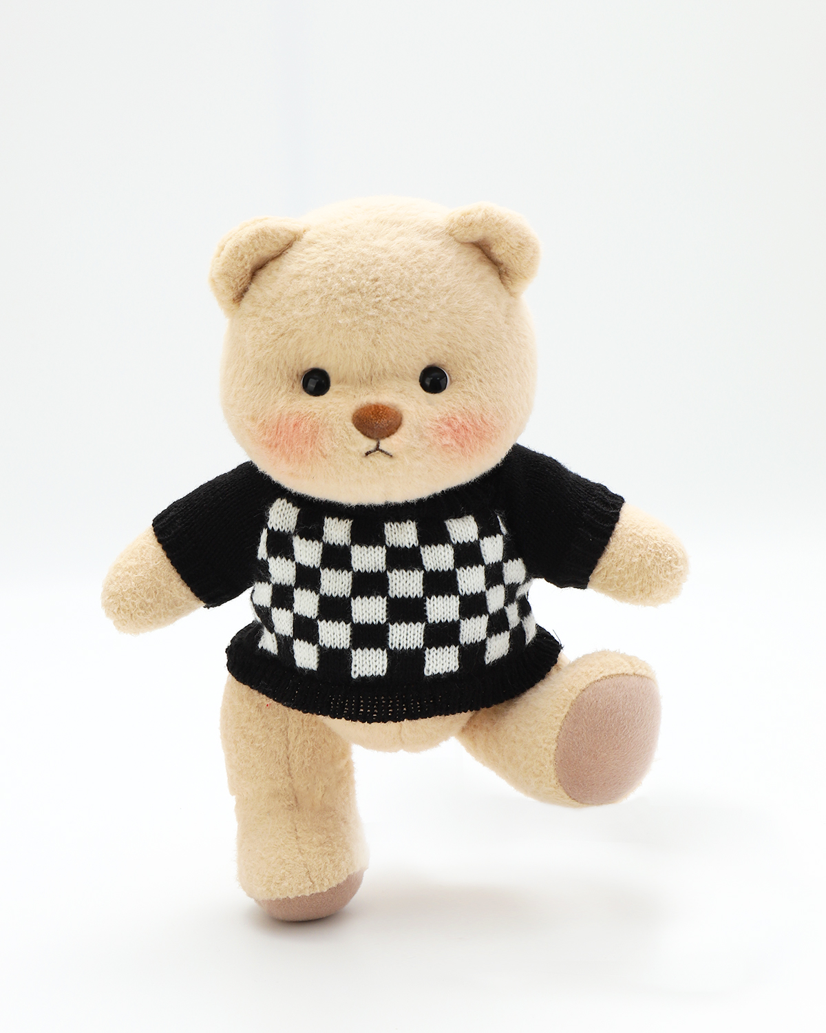 Getahug Black and White Checkered Sweater Bear | Handmade Jointed Stuffed Animal Gift