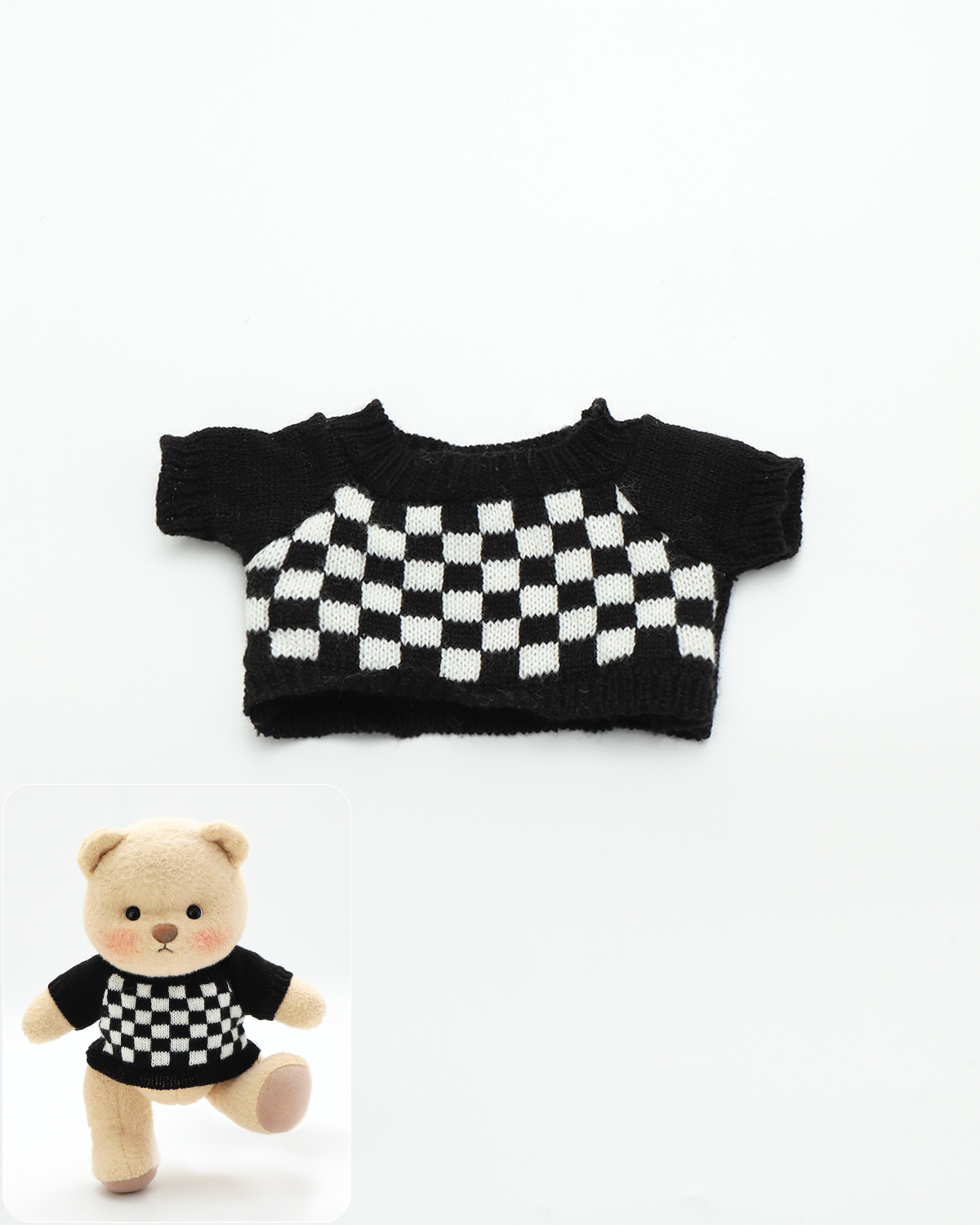 Black and White Checkered Sweater (Outfit Only) | 12 Inches Stuffed Animal Clothes