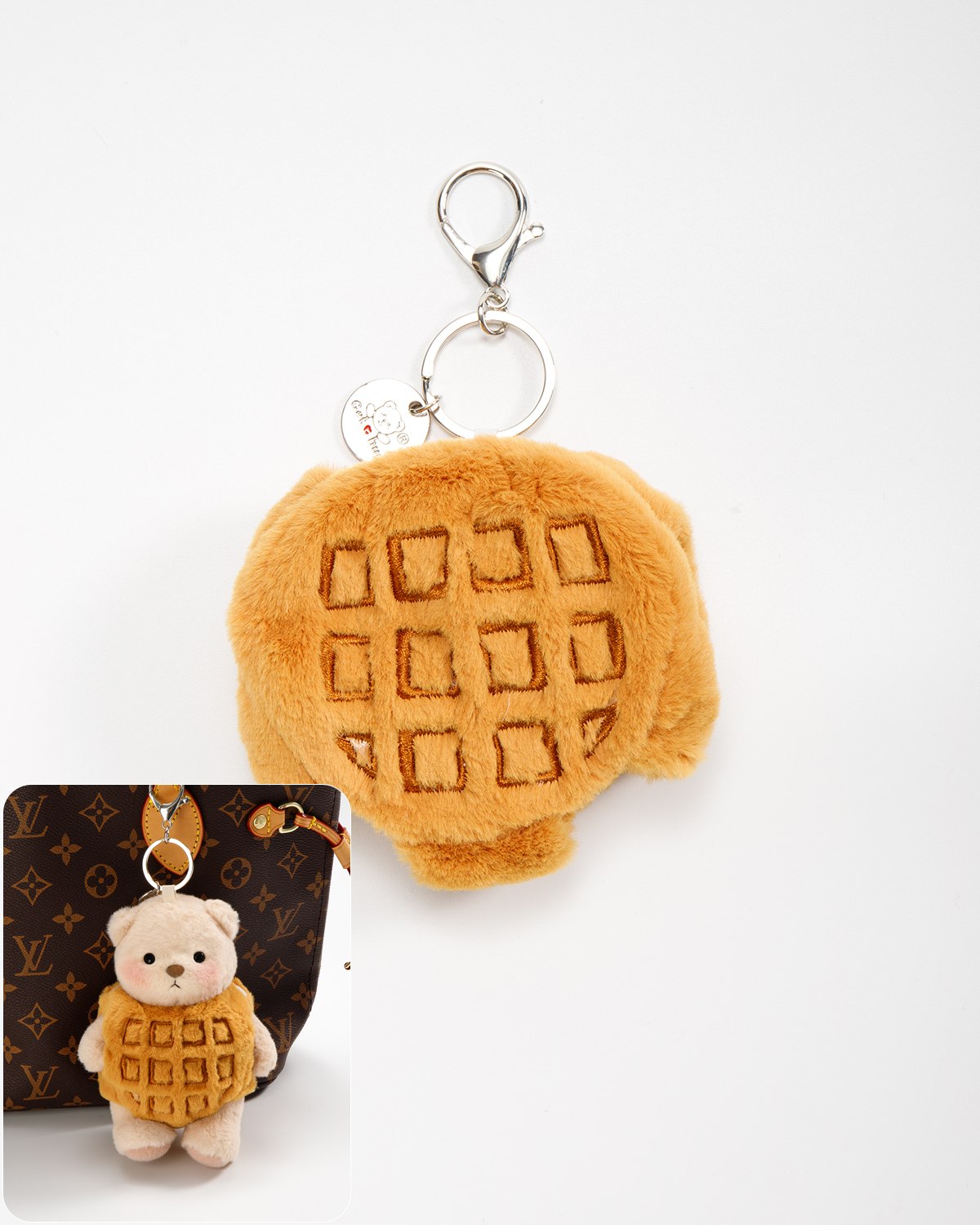 Getahug Waffle Mini Bear Keychain | 5.9 Inches Plush Bag Charm Stuffed Animal Gift