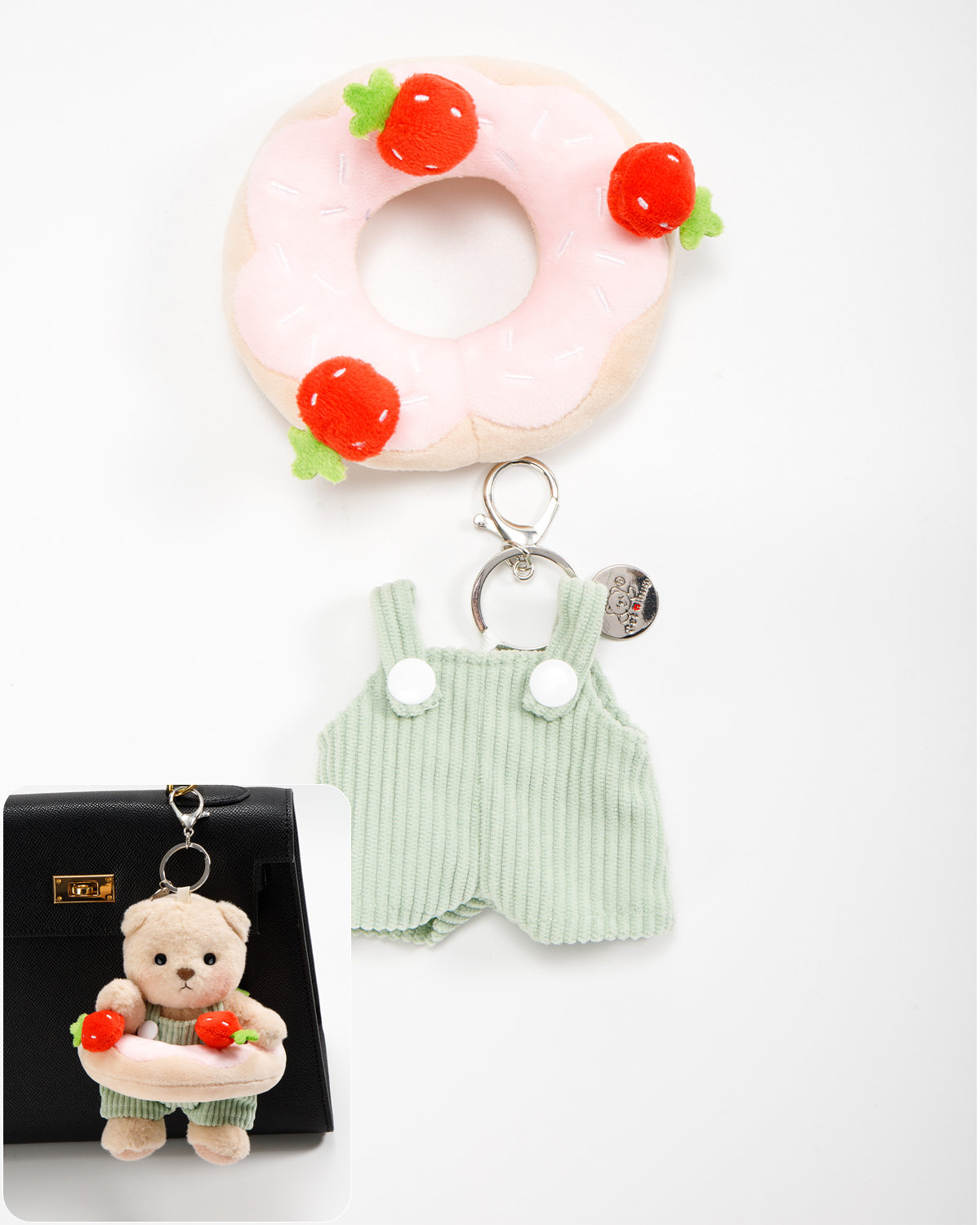 Getahug Strawberry Donut Mini Bear Keychain | 5.9 Inches Plush Bag Cha
