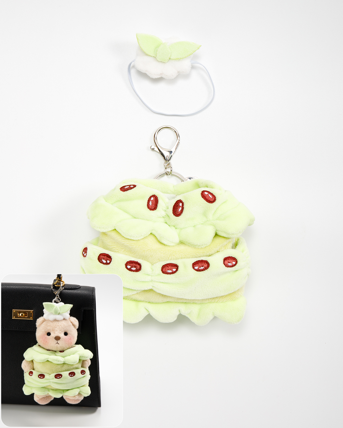 くまちゃ　ぺージ Getahug Matcha Cake Mini Bear Keychain | 5.9 Inches Plush Bag Charm St