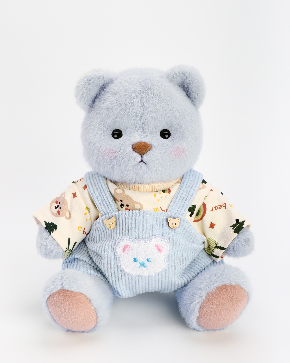 Getahug Printed Top Blue Overalls Blue Bear | Handmade Jointed Teddy Bear Gift