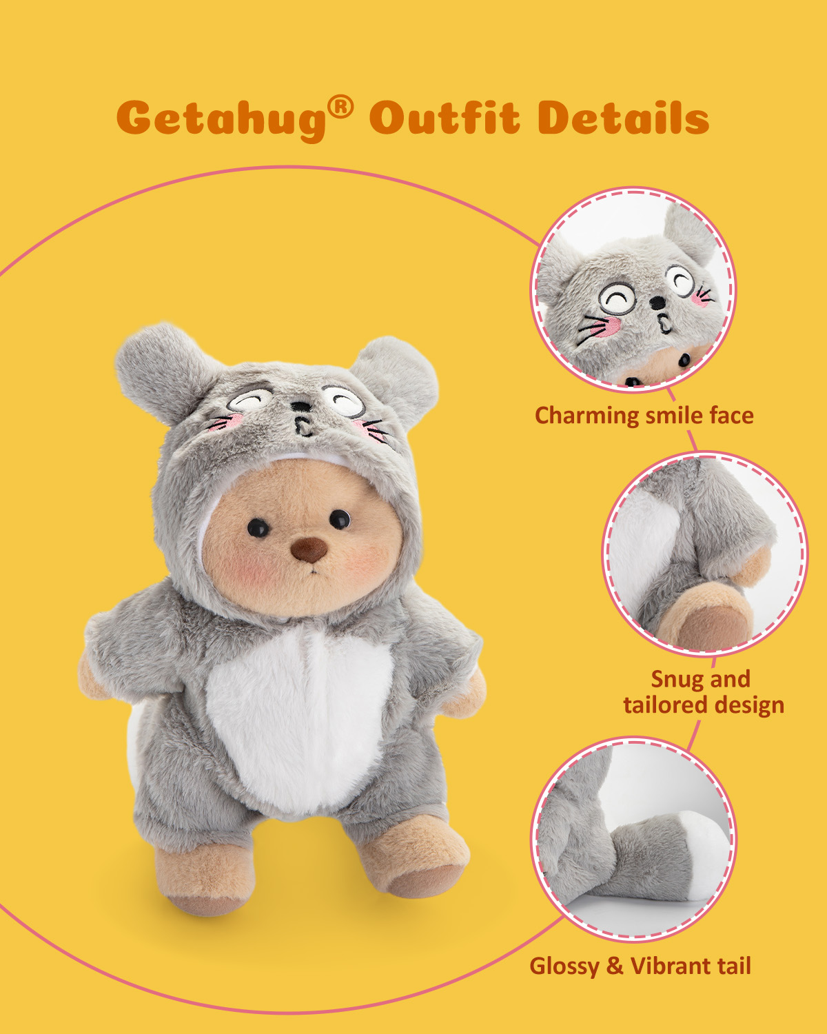 Getahug Fluffy Totoro White Teddy Bear | Handmade Jointed Toy Gift