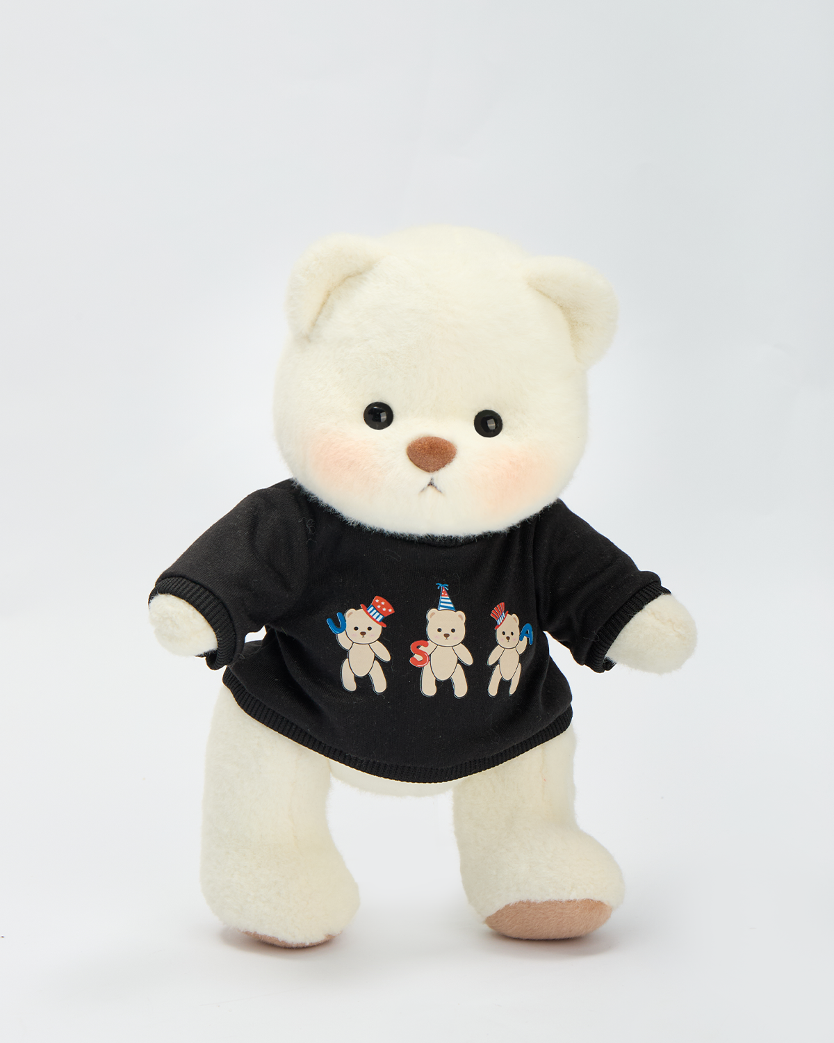 Getahug Black T-shirt with USA Print Bear | Handmade Jointed Stuffed Animal Gift