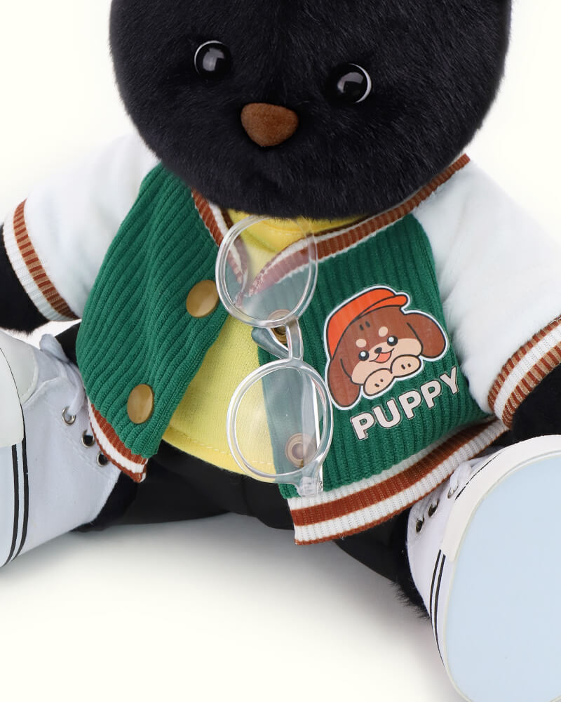 Getahug Green Jacket Black Bear | Handmade Jointed Teddy Bear Gift