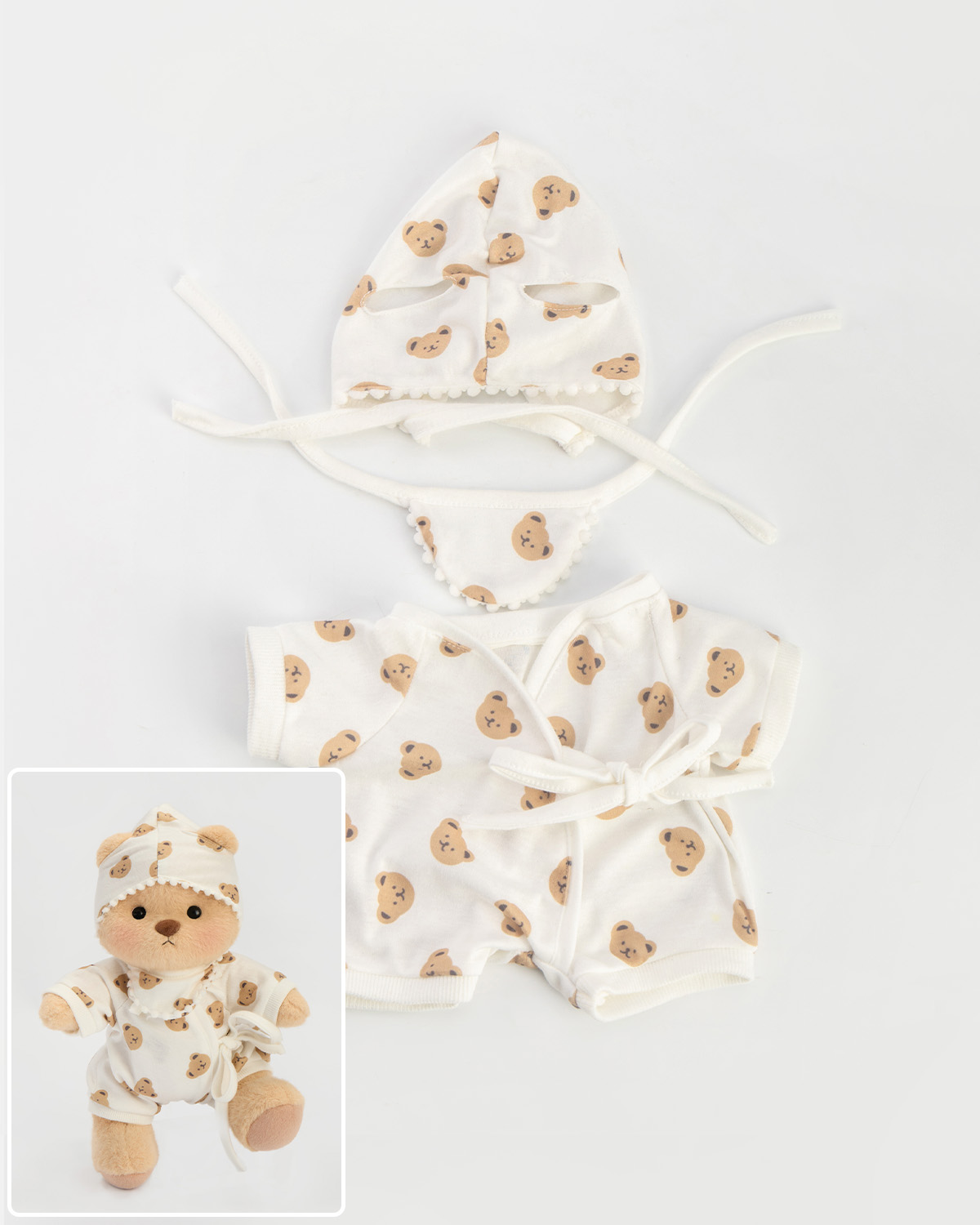 Getahug Adorable Pajamas White Teddy Bear | Handmade Jointed Toy Gift