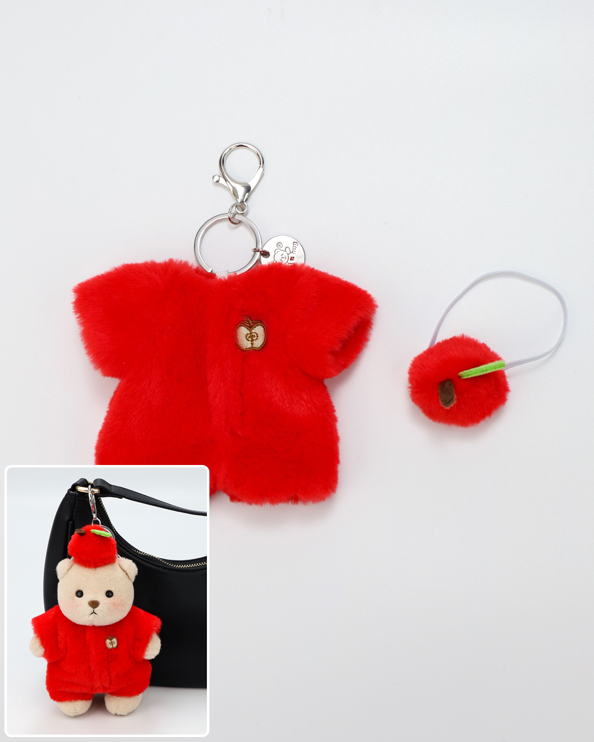 🍎Apple Bag Charm Keychains (Outfit Only) | 5.9 Inches Mini Teddy Bear Plush Animal Clothes