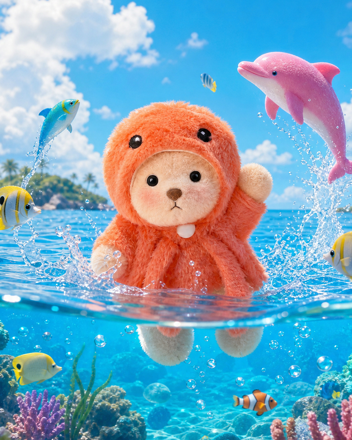 Getahug Octopus Mini Bear Keychain | 5.9 Inches Plush Bag Charm Stuffed Animal Gift