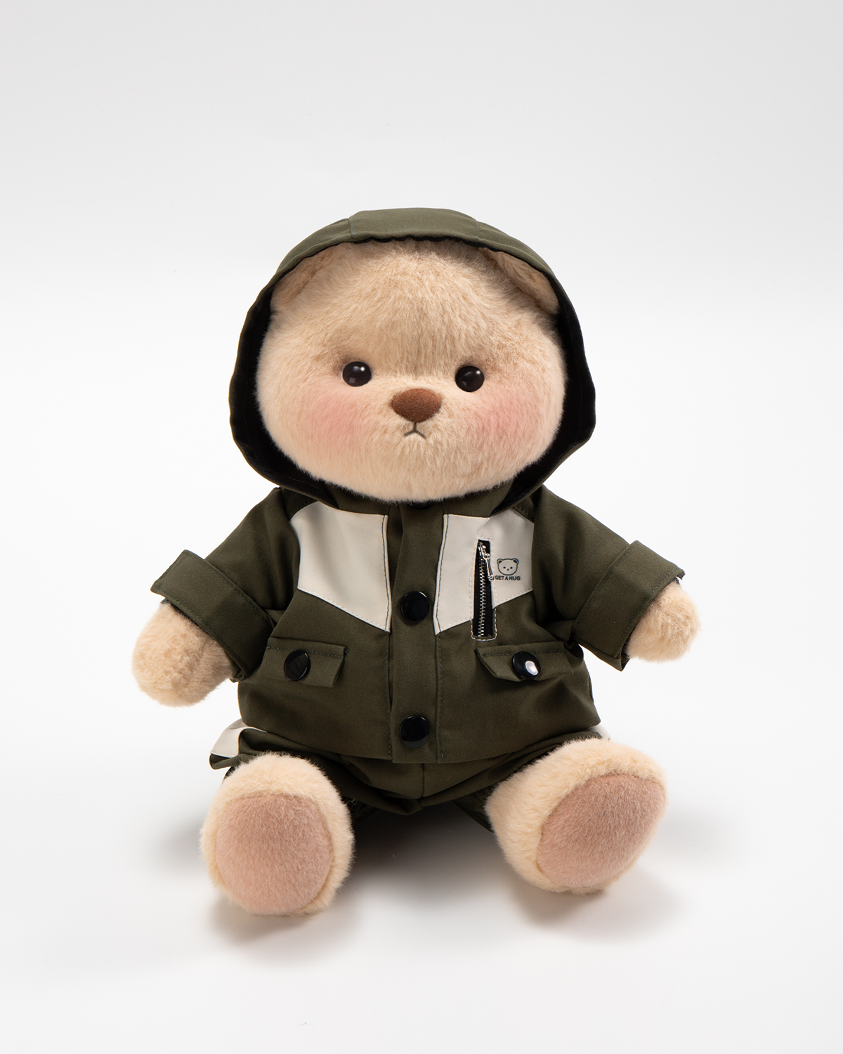 Getahug Green Waterproof Jacket Bear | Handmade Jointed Teddy Bear Stuffed Animal Gift