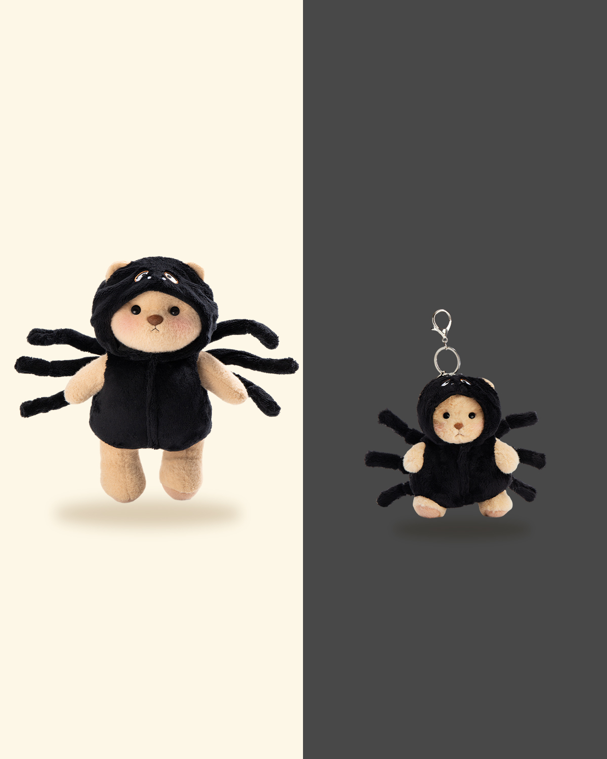 Getahug Halloween Black Spider Jointed Teddy Bear and Mini Bear Keychain Gift Bundle