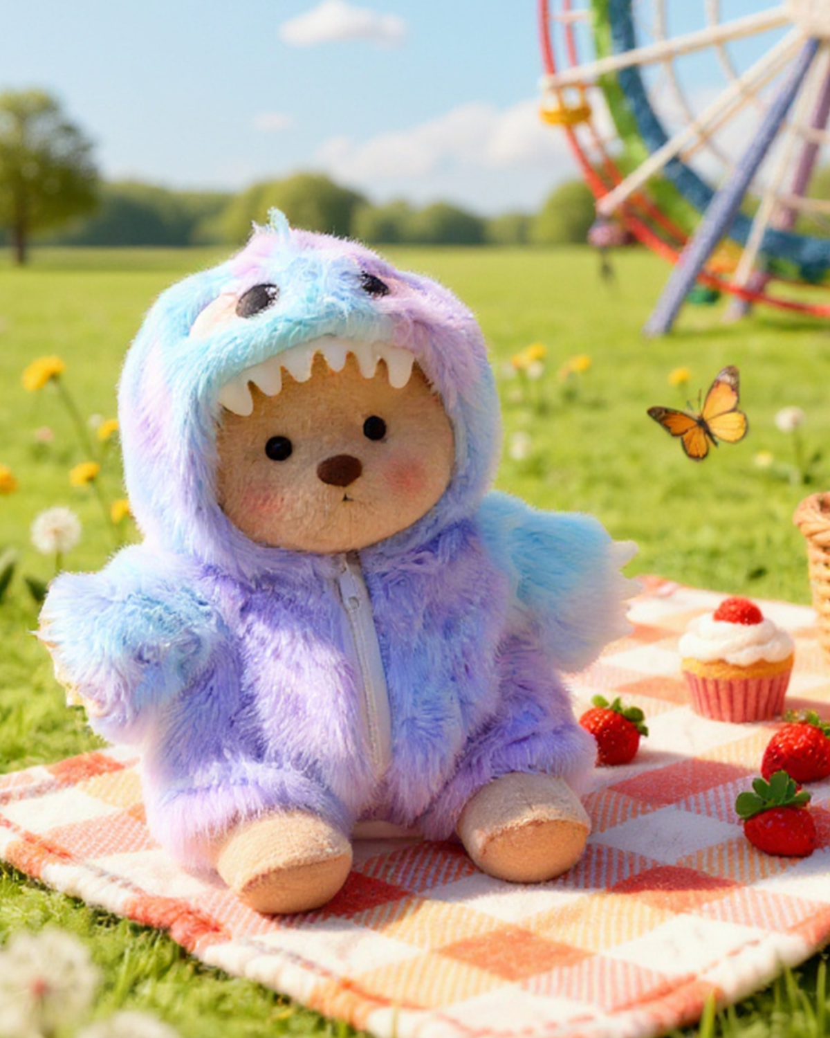 Getahug Rainbow Blueish Purple Dino Bear  Handmade Jointed Teddy Bear Gift