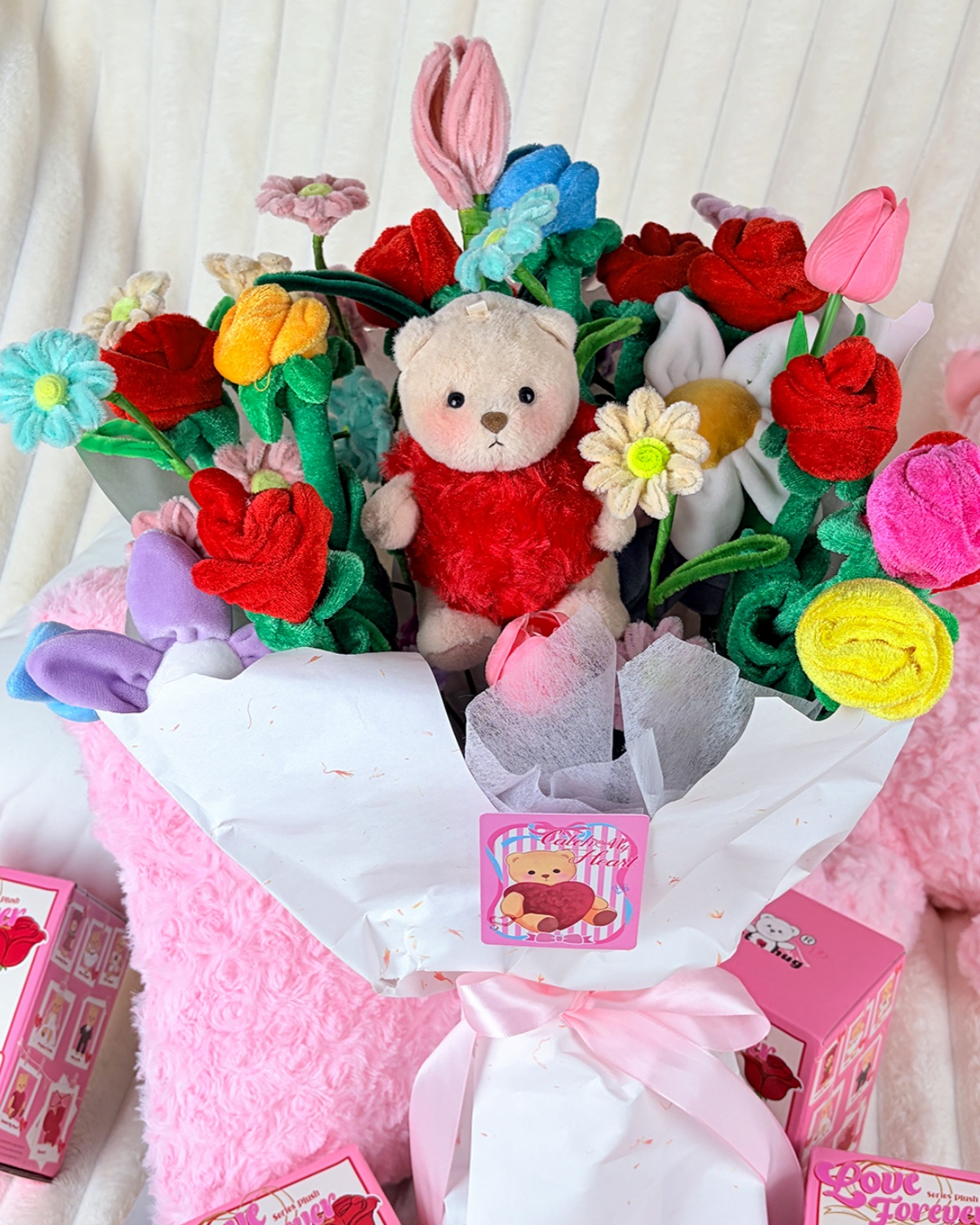 Getahug Fluffy Love Heart Mini Bear | 5.9 Inches Plush Bag Charm Stuffed Keychain Valentine Gift