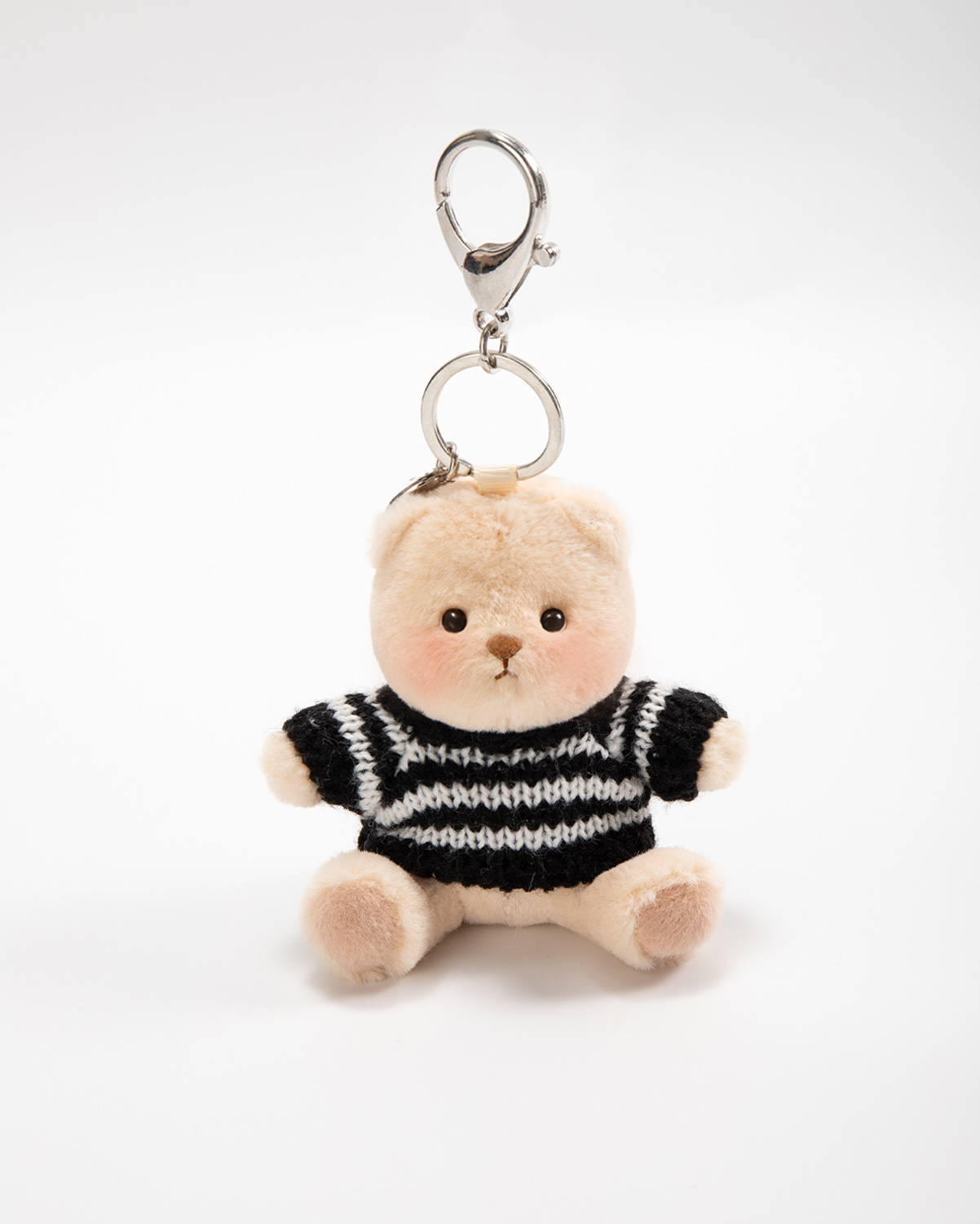 Getahug 3.9" Black and White Striped Sweater Teddy Bear | Fixed-limb Pocket Plush Bag Charm Mini Bear Keychain Gift