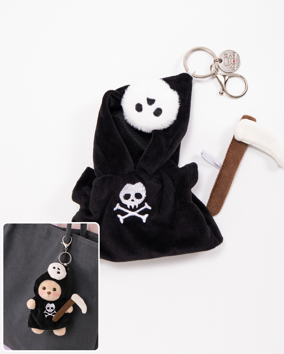 Halloween Reaper Bag Charm Keychains (Outfit Only) | 5.9 Inches Mini Teddy Bear Clothes