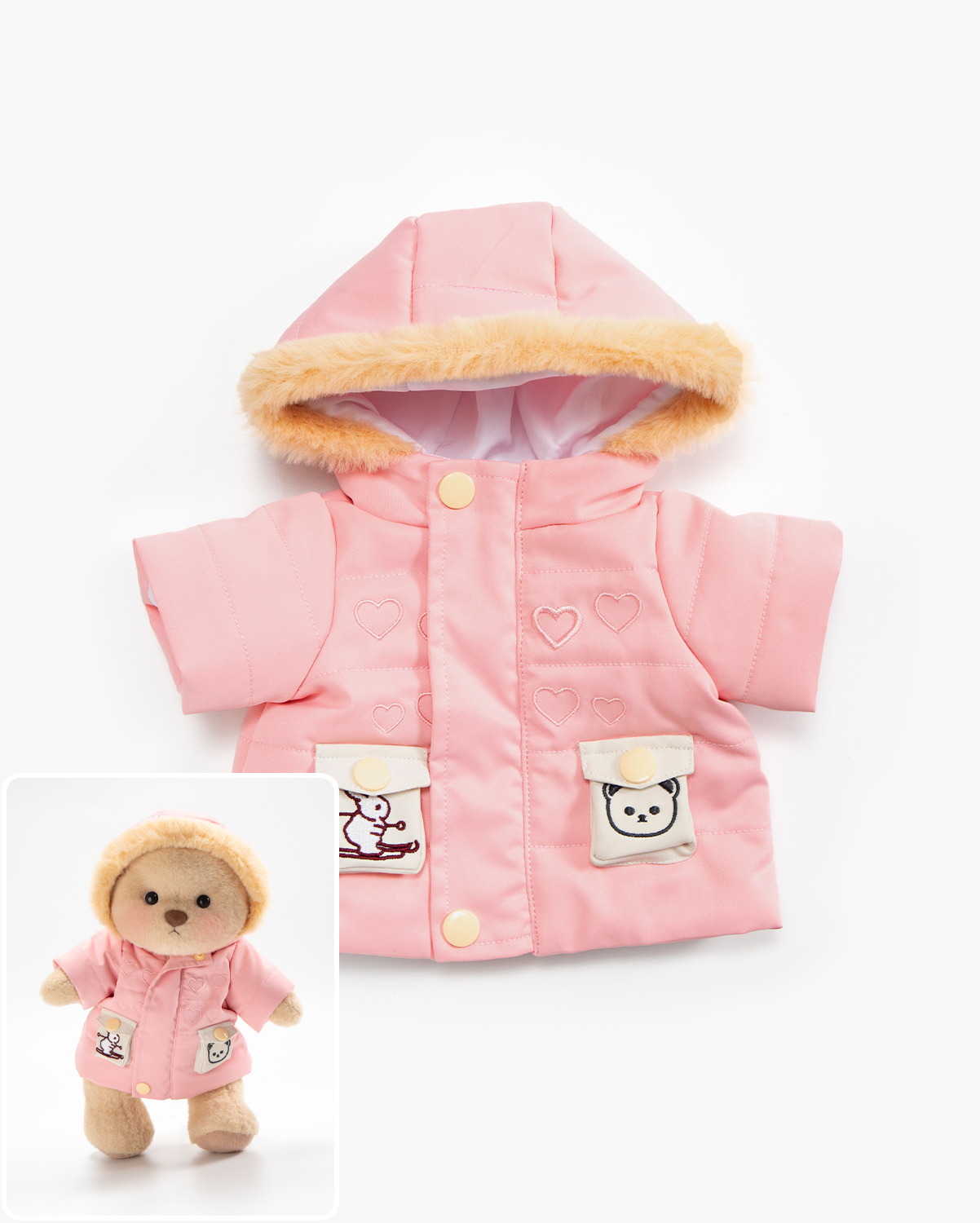 Getahug Pink Puffer Jacket Bear | Handmade Jointed Teddy Bear Stuffed Animal Gift