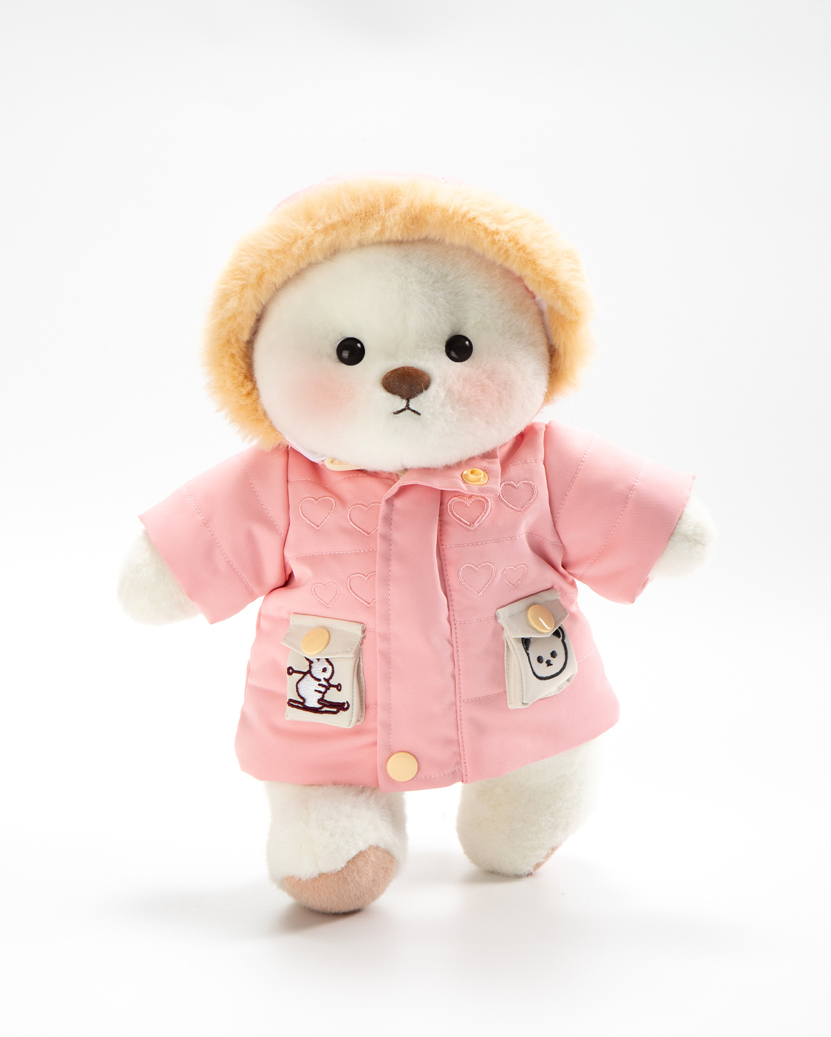 Getahug Pink Puffer Jacket Bear | Handmade Jointed Teddy Bear Stuffed Animal Gift