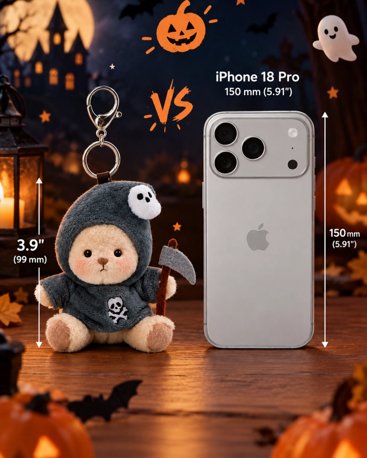 Getahug 3.9" Halloween Reaper Mini Bear Keychain | Halloween Limited Edition Fixed-limb Pocket Plush Bag Charm Gift