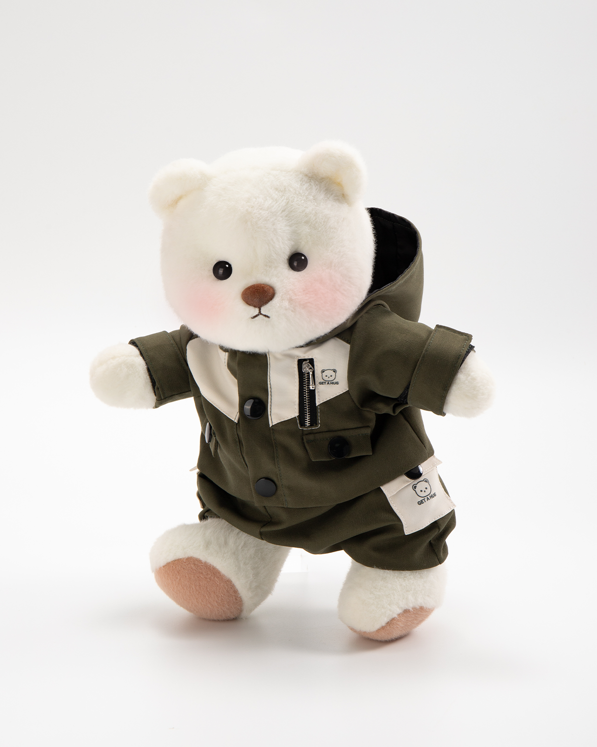 Getahug Green Waterproof Jacket Bear | Handmade Jointed Teddy Bear Stuffed Animal Gift