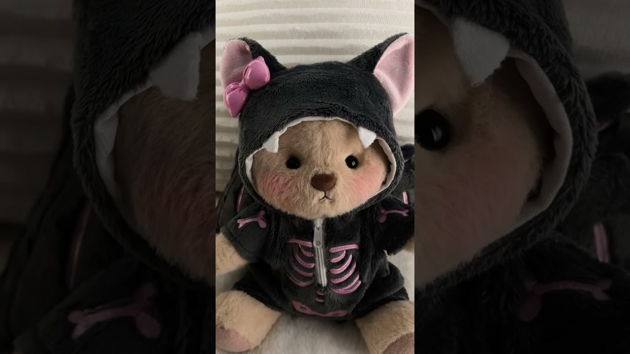 Getahug Halloween Pink Skeleton Bat Bear | Handmade Jointed Teddy Bear Stuffed Animal Gift