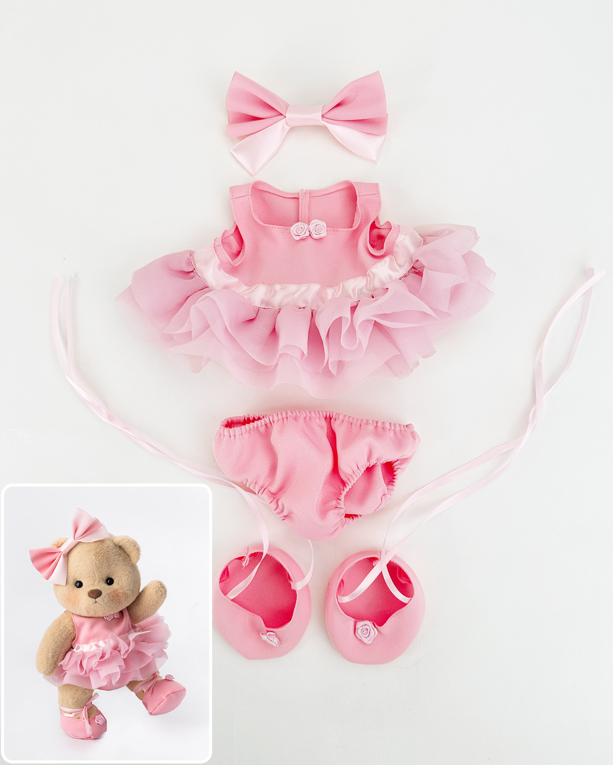 Getahug Pink Ballet Dress White Jointed Teddy Bear | Handmade Stuffed Animal Gift