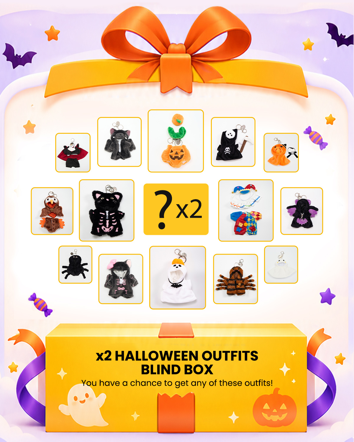 🎁👻Getahug Halloween Surprise Outfit Blind Box | 5.9 Inches Teddy Bear Keychain Clothes