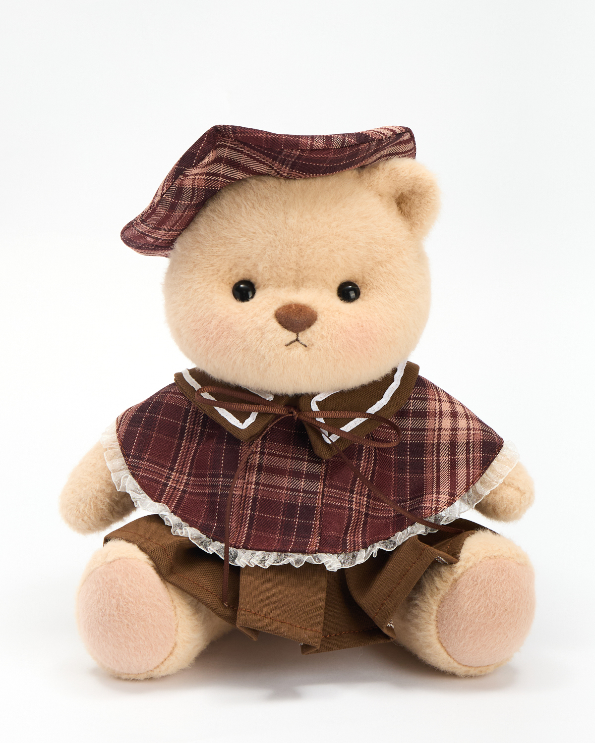 Getahug Retro Red and Brown Plaid Skirt Bear | Handmade Jointed Stuffed Animal Gift